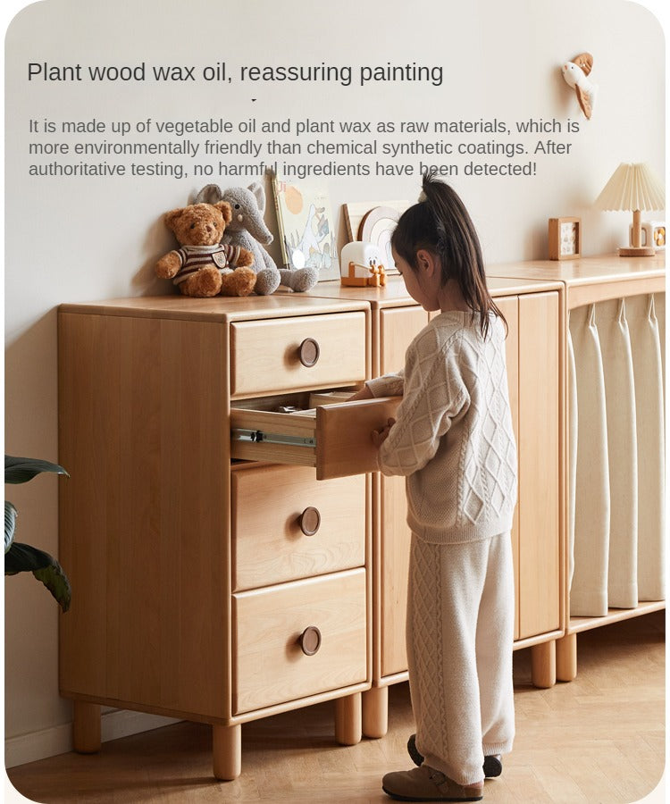 Solid Wood Beech & Rubber Kids Wardrobe - Multi-Functional Storage Cabinet for Bedroom, Nursery, and Playroom Organization