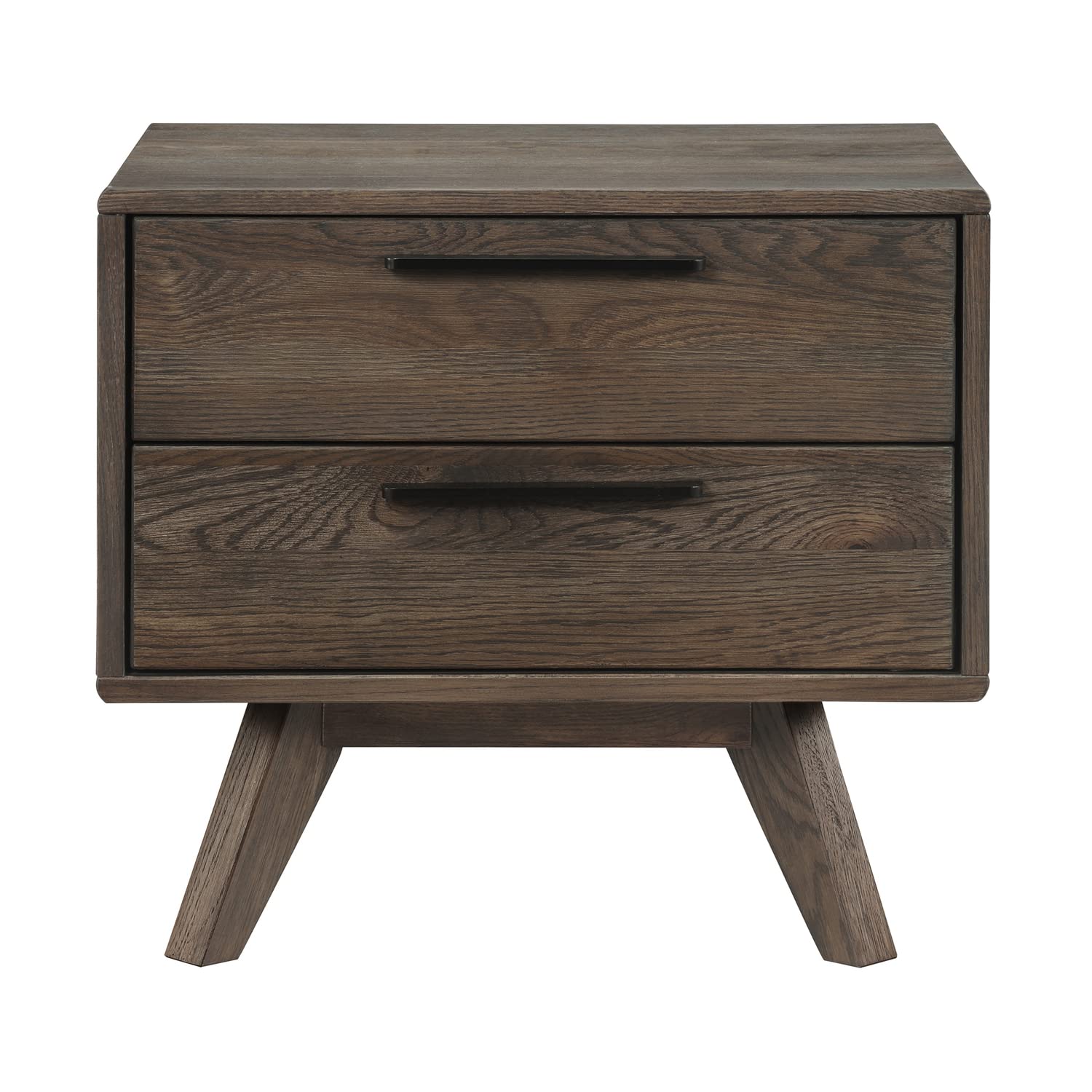Armen Living Astoria Oak 2-Drawer Nightstand - Solid Wood Bedside Table for Bedroom with Storage, Perfect for Small Spaces & Modern Home Decor