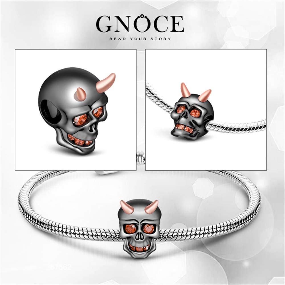 GNOCE 925 Sterling Silver Snake Chain Bracelet with Skull, Heart & Bat Charms - Unisex Gothic Jewelry for Women & Men - Perfect for Halloween, Punk Fashion & Everyday Wear