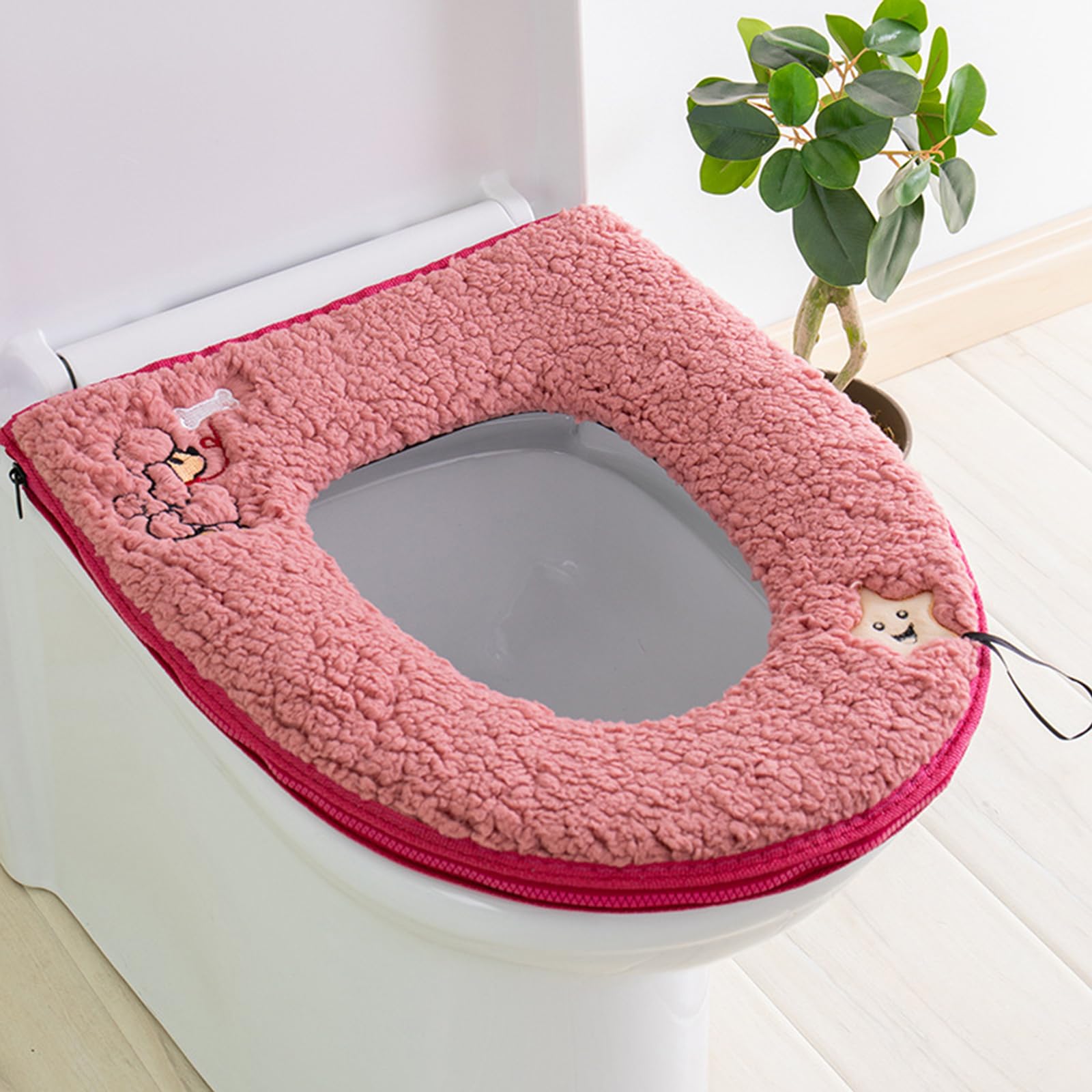 Plush Washable Toilet Seat Warmer Cover with Zipper Handle - Soft Fuzzy Toilet Lid Cover for Bathroom, Winter Warm Toilet Seat Cushion (Perfect for Cold Weather & Cozy Home Comfort)