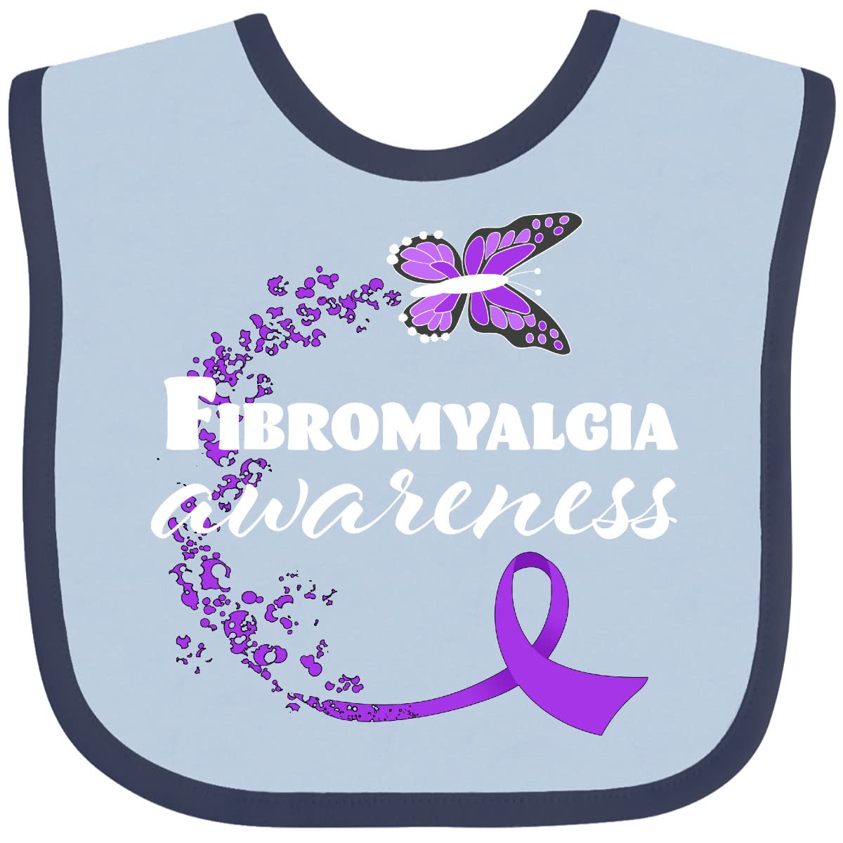 Inktastic Fibromyalgia Awareness Butterfly Ribbon Baby Bib - Soft & Absorbent for Infants - Perfect for Feeding, Messy Meals & Special Occasions