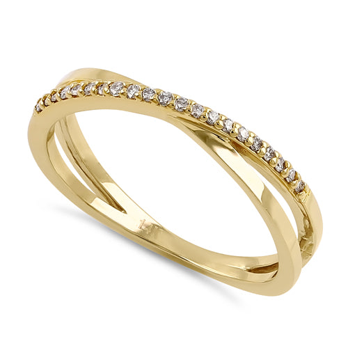 14K Yellow Gold X Crossover Diamond Ring for Women - Elegant Stackable Wedding Band, Anniversary Gift, Promise Ring - Perfect for Everyday Wear & Special Occasions