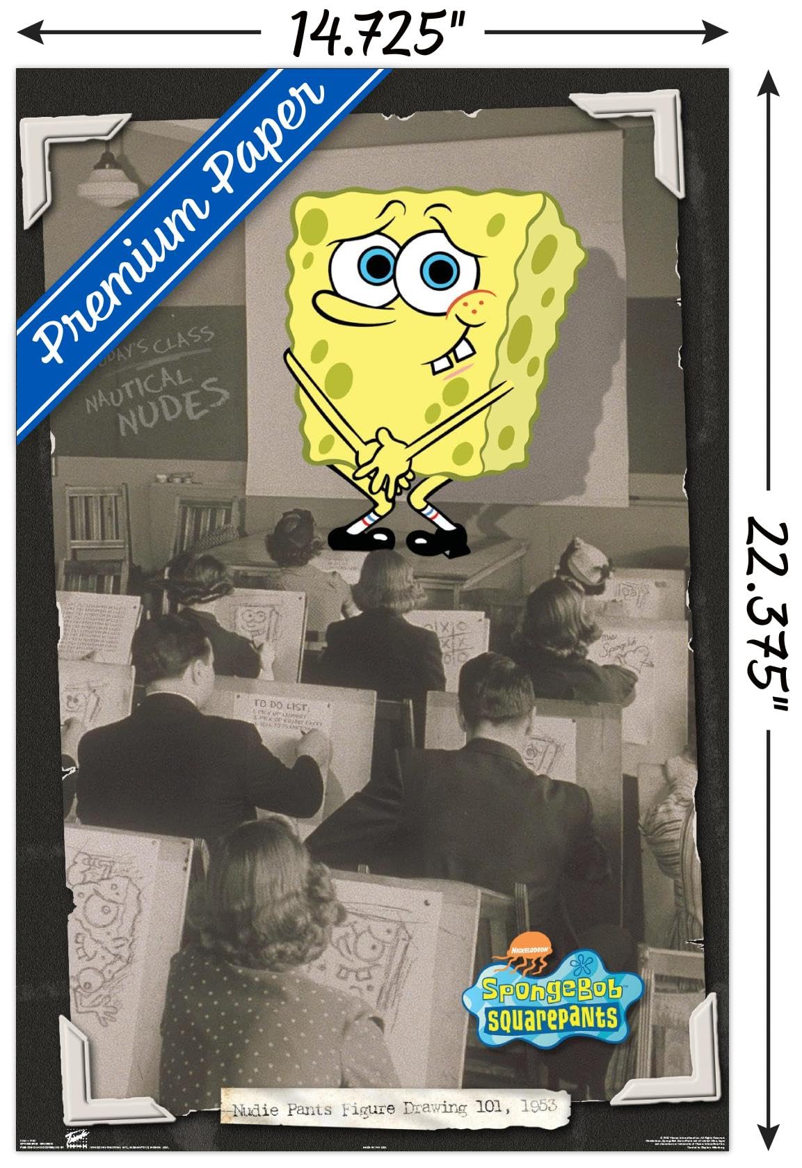 Nickelodeon Spongebob SquarePants Premium Wall Poster 14.725x22.375 Inches - Classroom Decor, Kids Room Art & Mounting Bundle - Perfect for Bedrooms, Playrooms & School Decorations