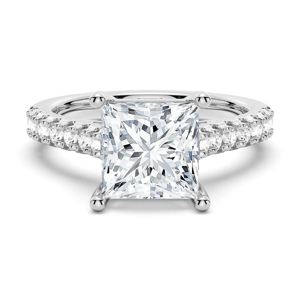 Princess Cut Pavé Moissanite Engagement Ring - 14K White Gold Wedding Band for Women | Sparkling Diamond Alternative for Proposals, Anniversaries & Special Occasions