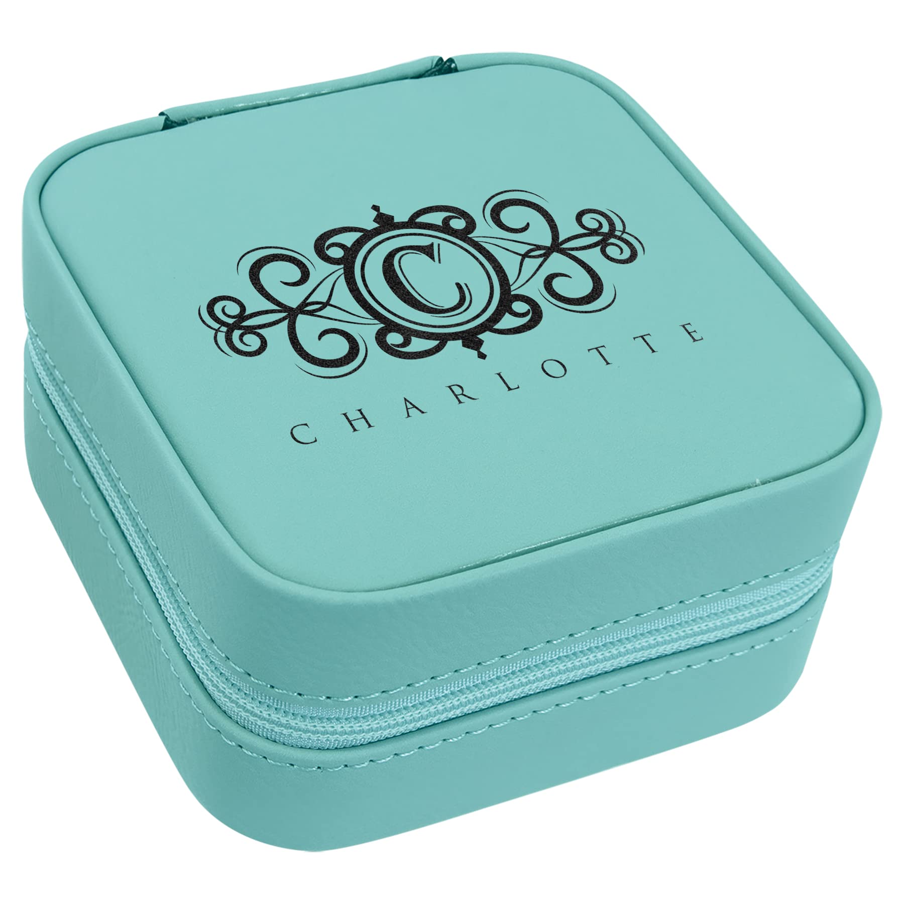 Premium Personalized Laser-Engravable Teal Leatherette Jewelry Box for Women - Custom 'Charlitte' Design Gift Box for Necklaces, Rings & Earrings - Perfect for Birthdays, Anniversaries & Valentine's Day Gifts