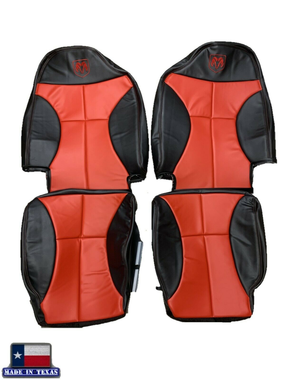 1998-2002 Dodge Ram 1500 2500 3500 Custom Agate Dark Gray & Red Leather Seat Covers with Red Stitching - Perfect for Truck Upgrades & Off-Road Adventures