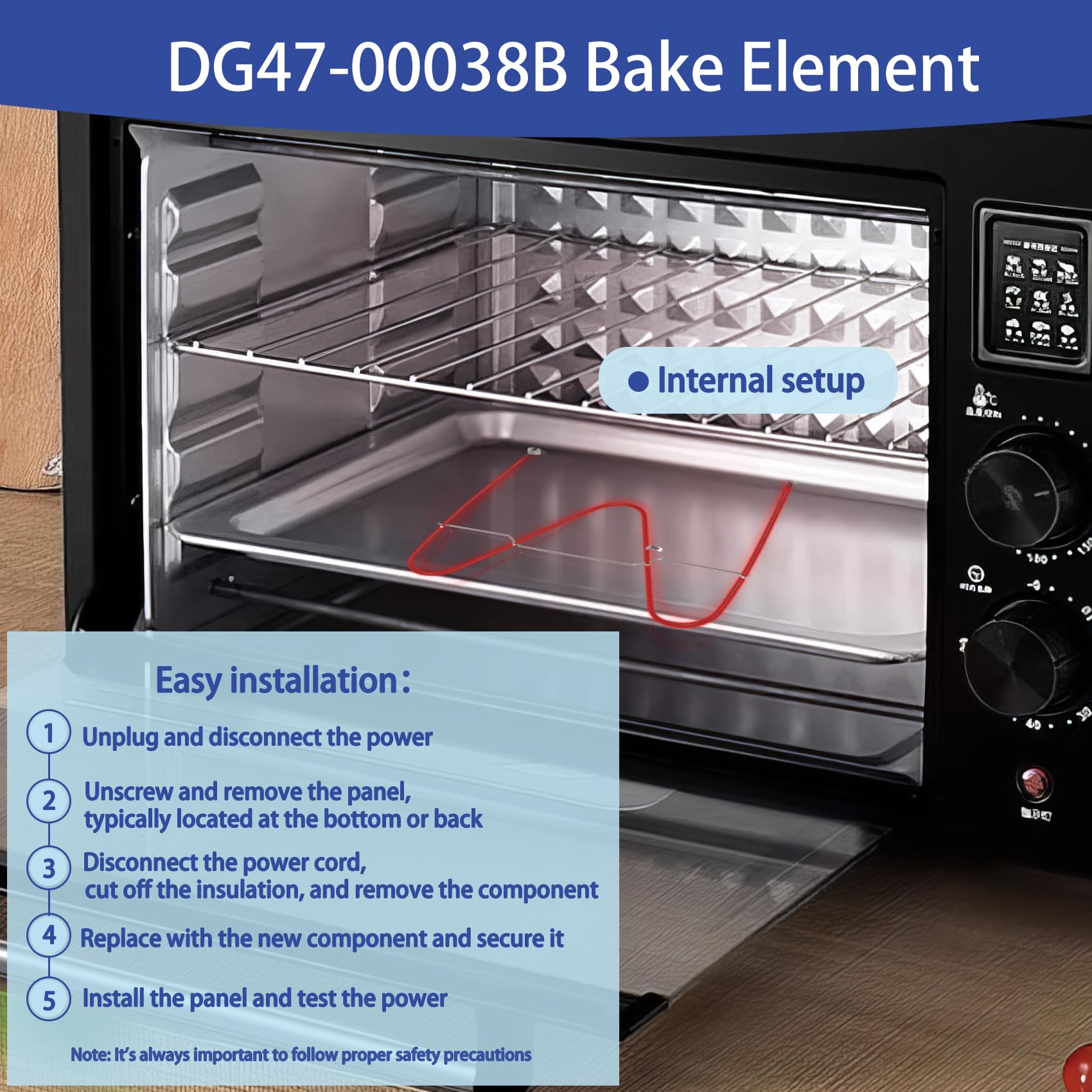 Samsung Oven Bake Heating Element DG47-00038B Replacement - Compatible with DG47-00038A, 3015238, AP5623199, EAP4240837, PS4240837, PD00025540 - Durable 3-Year Warranty - Perfect for Baking, Roasting, and Broiling in Samsung Oven Ranges