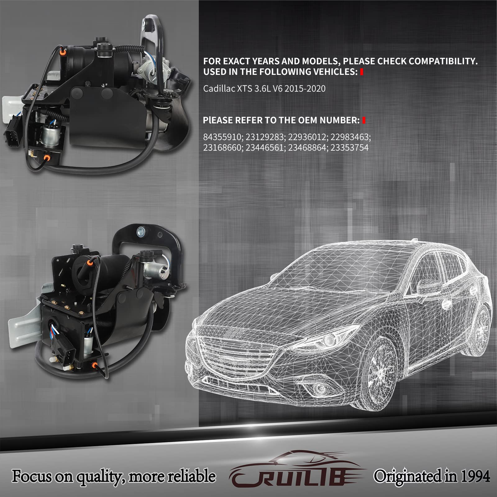Cadillac XTS 3.6L V6 2015-2020 Airmatic Air Suspension Compressor Pump Kit Replacement - OEM 84355910 23129283 22936012 22983463 23168660 23446561 23468864 23353754 - Perfect for Smooth Ride & Suspension Repair