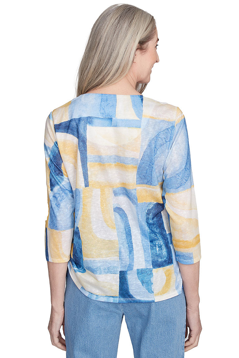 Flower Power Watercolor Patchwork Top - Boho Chic Women's Blouse for Casual & Festival Wear