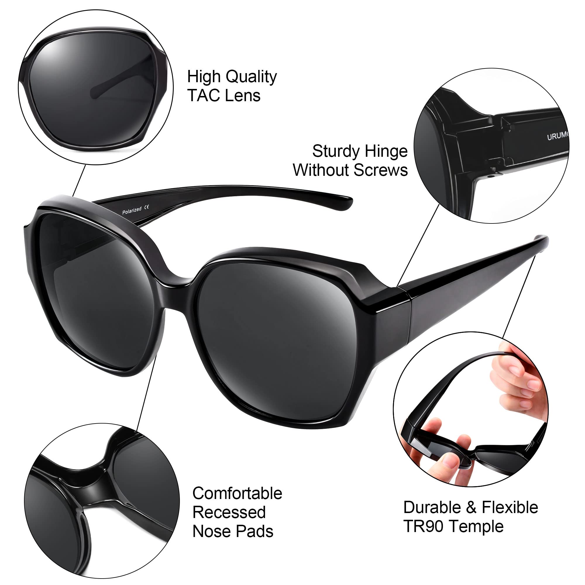 URUMQI Polarized Sunglasses for Women - UV400 Protection, Fit Over Glasses for Outdoor Activities