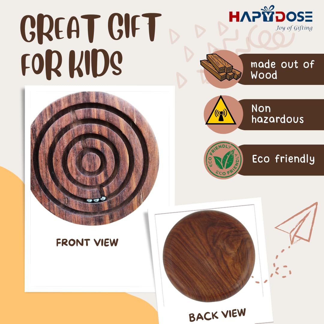 HAPYDOSE Handcrafted Wooden Labyrinth Board Game - Ball in a Maze Puzzle Toy for Kids Ages 6+ | Fun Brain Teaser & Educational STEM Gift for Boys & Girls (6 Inch) - Perfect for Indoor Play, Birthday Parties & Family Game Nights