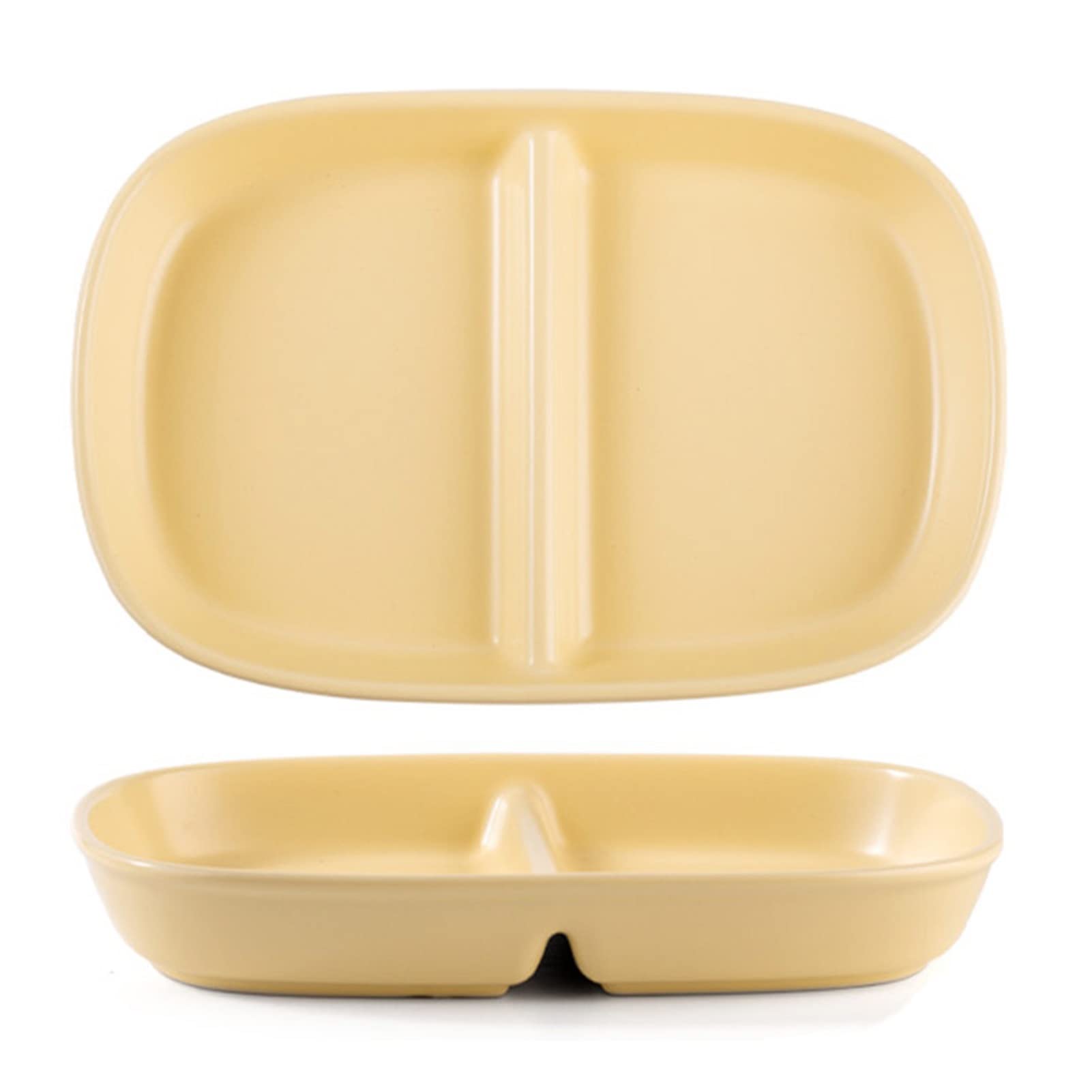 Ceramic Divided Plates for Students - Microwave & Dishwasher Safe Portion Control Plates - Dorm Room Essentials for Women & Girls - Solid Color Serving Tray with Dividers (Yellow) - Perfect for School Lunches, Meal Prep & Small Space Dining