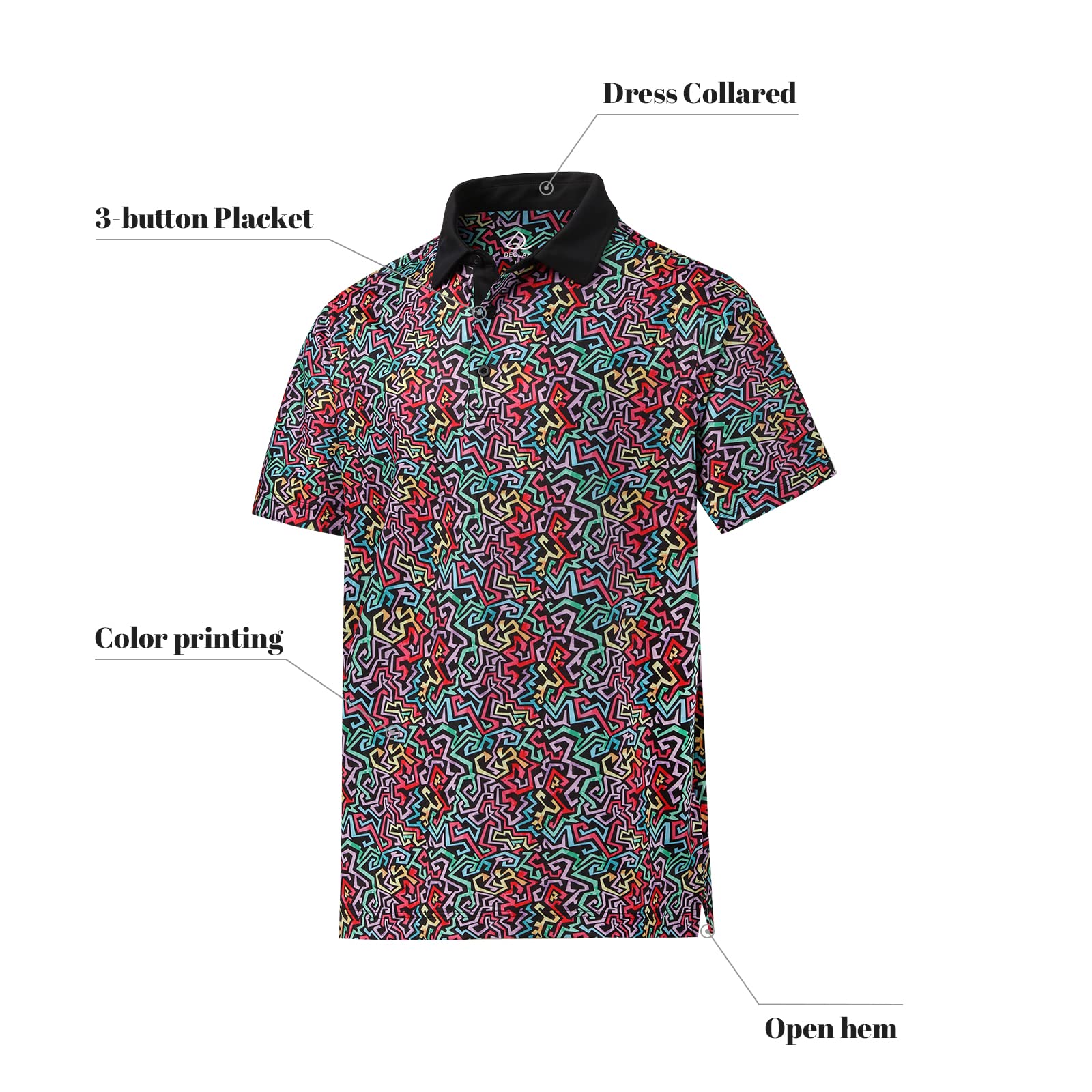 DEOLAX Men's Fashion Print Quick Dry Golf Polo Shirt - Short Sleeve Moisture Wicking Funny Design for Golf, Casual Wear & Outdoor Activities