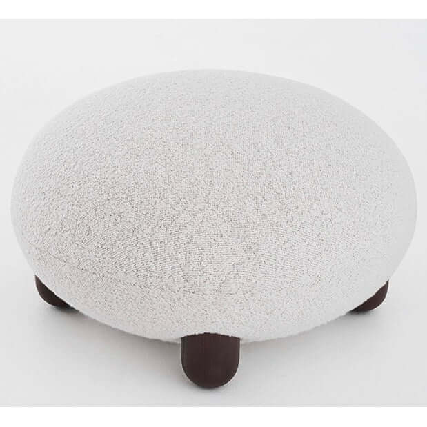 Japandi Style White Boucle Sherpa Round Accent Chair with Wooden Legs & Ottoman - Modern Scandinavian Minimalist Lounge Chair for Living Room, Bedroom or Office