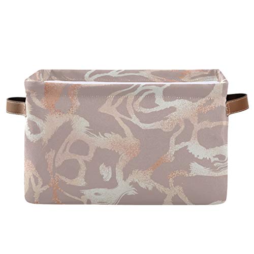 Rose Gold Wave Collapsible Storage Basket with PU Handles - Waterproof Organizer for Nursery, Laundry & Home Decor (1 Pack) - Perfect for Baby Rooms, Closet Organization & Bathroom Storage