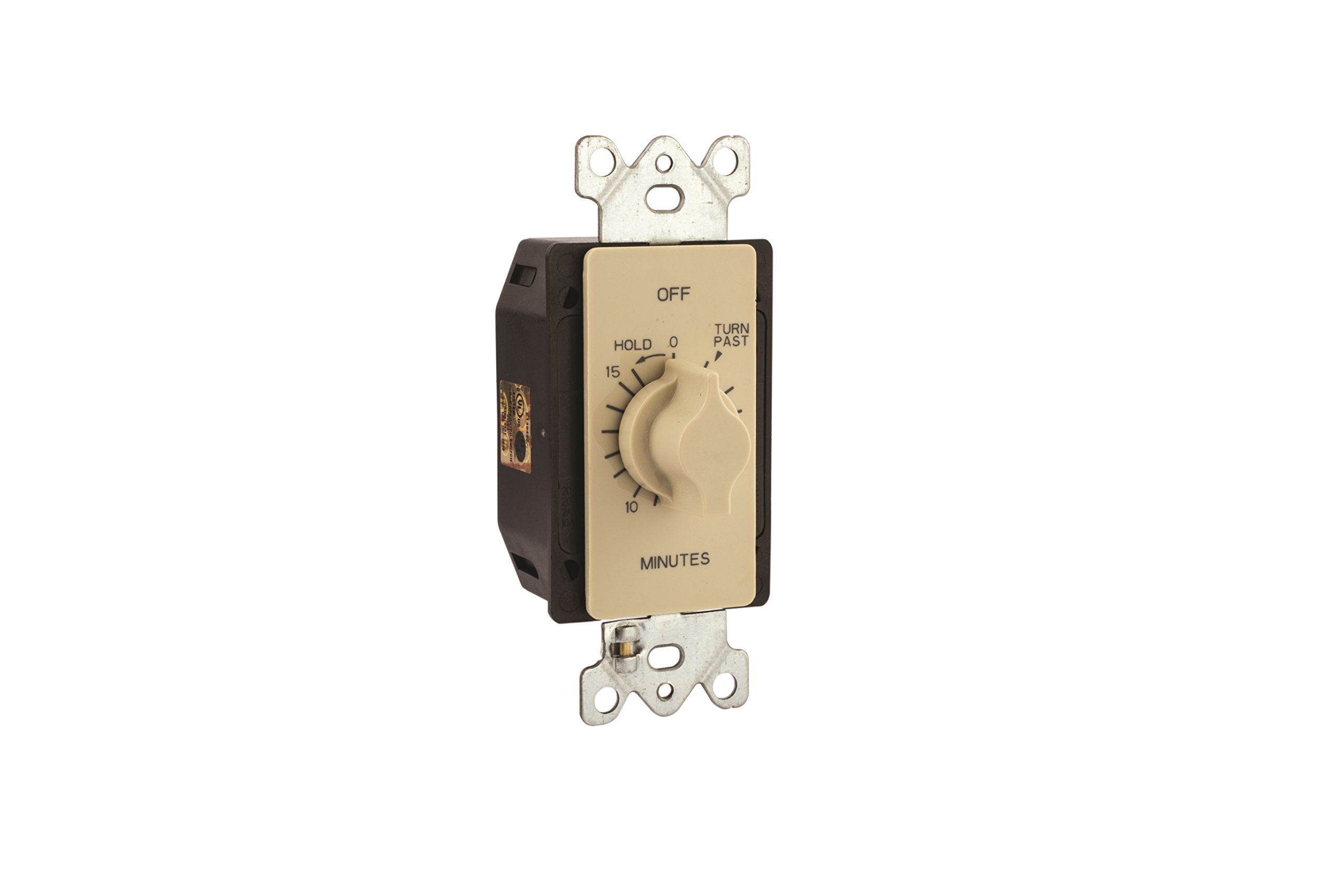Auto-Off Springwound In-Wall Timer Switch with 15-Minute Countdown & Hold Function - Ivory - Perfect for Bathroom Fans, Kitchen Lights & Home Automation