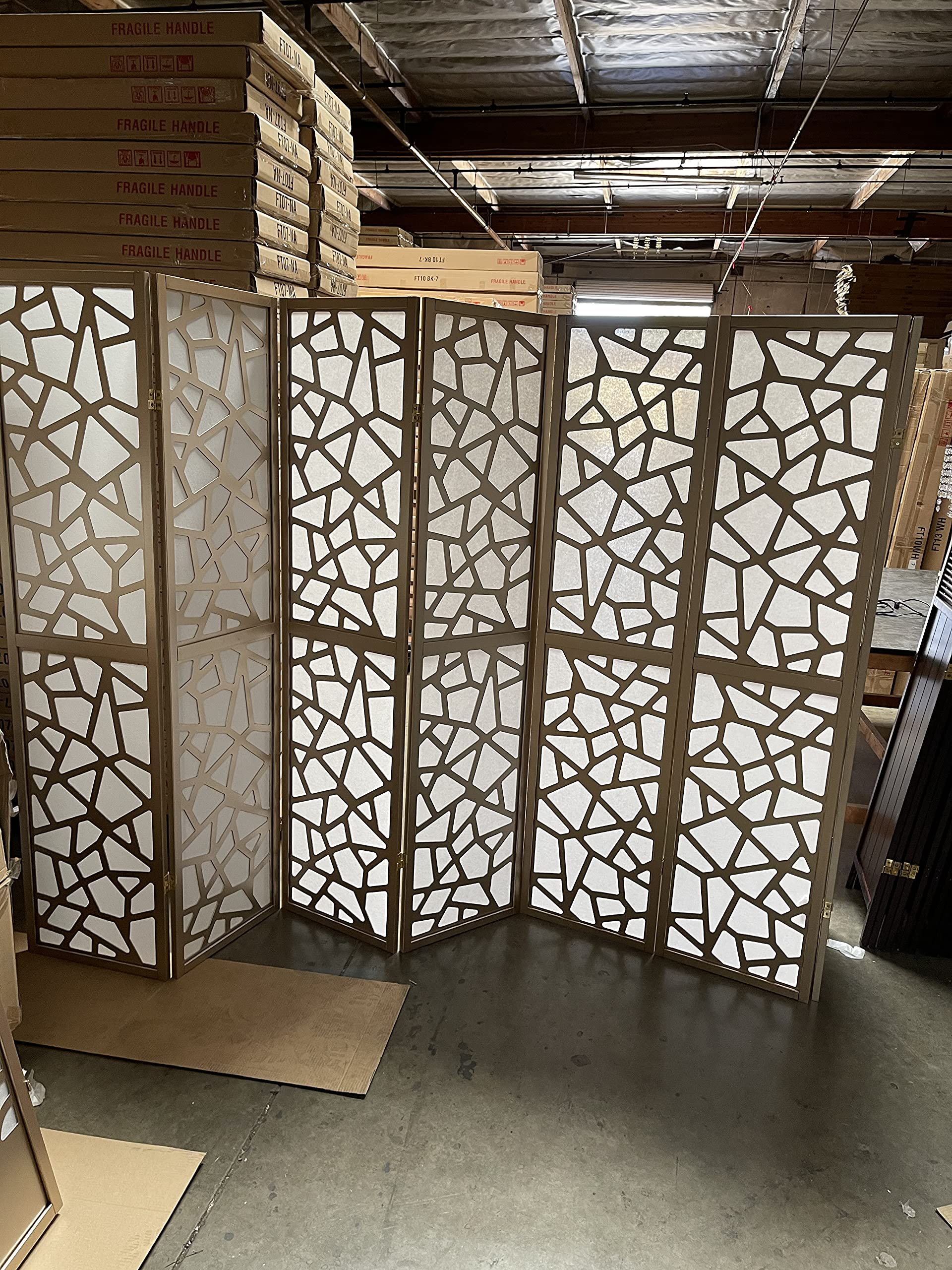 GYANO 6-Panel Square Room Divider Screen - Gold Finish Folding Privacy Partition for Home & Office Decor | Perfect for Living Room, Bedroom, or Workspace Separation