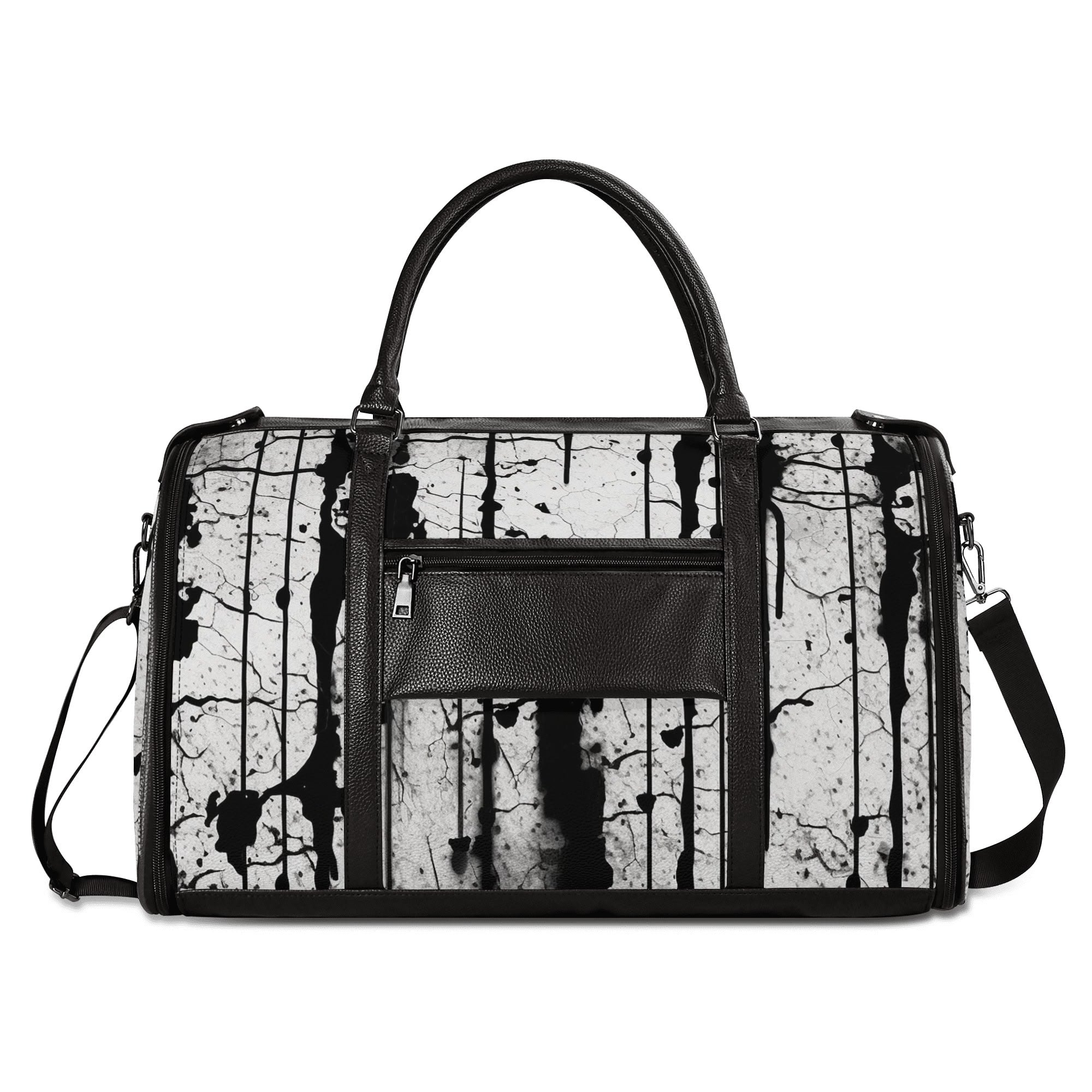 Gothic Style Foldable Leather Duffle Bag for Travel, Gym & Weekend Getaways - Vintage Distressed Design Carry On Luggage