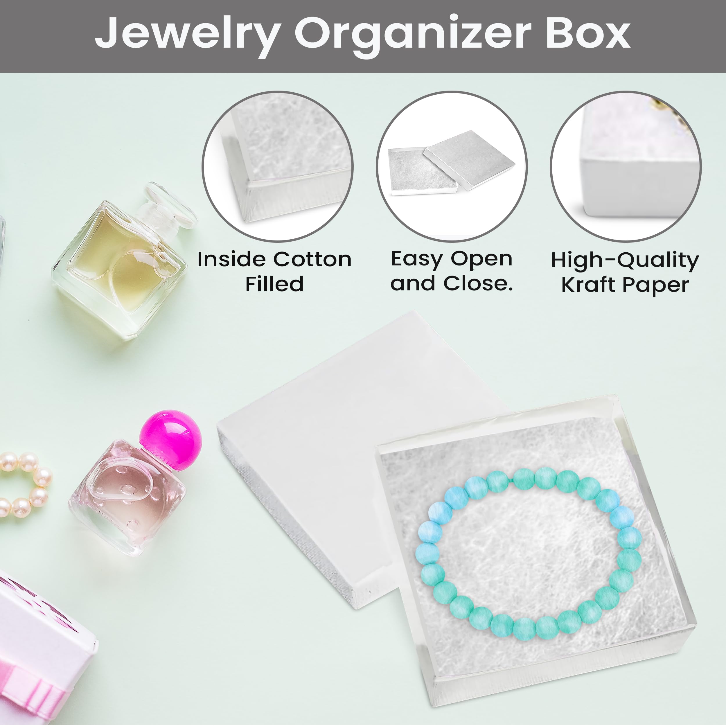 15 Pack White Jewelry Gift Boxes 3.5x3.5x0.87 Inches - Premium Cotton Filled Cardboard Jewelry Storage Box with Lids - Made in USA - Perfect for Bracelets, Necklaces, Rings & Earrings - Great for Gift Wrapping, Wedding Favors & Retail Display
