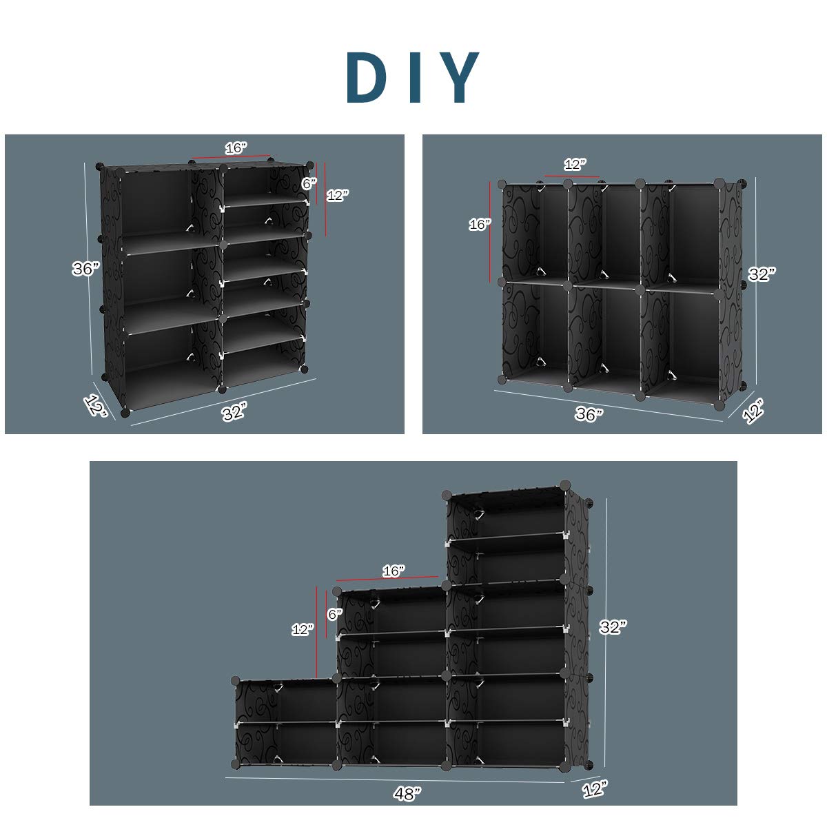 KOUSI 6-Tier Shoe Rack Organizer with Doors - 8-Shelf Shoe Storage Cabinet, Space Saving Closet Organizer for Entryway, Bedroom & Mudroom - Black