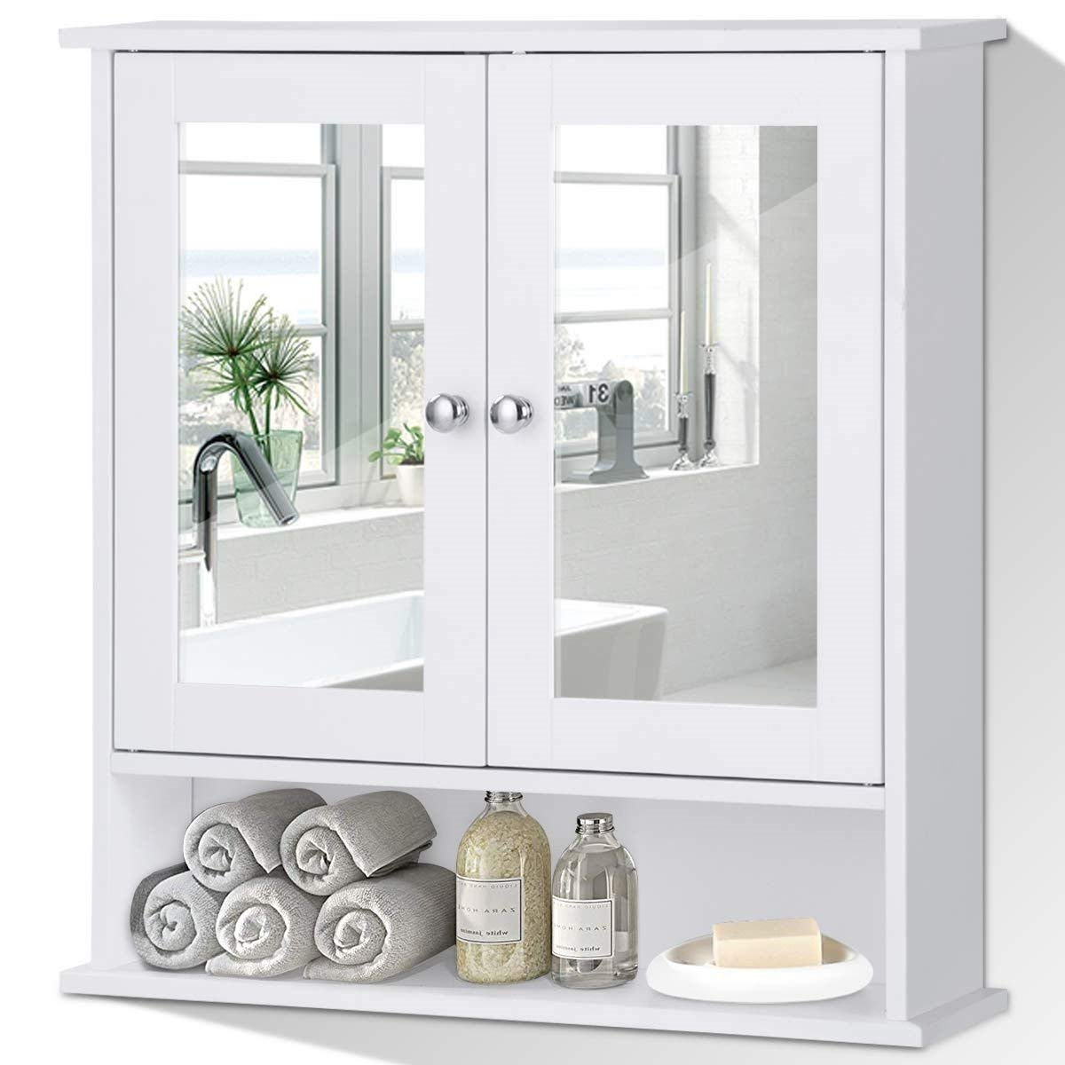 StarSun Depot White Bathroom Wall Medicine Cabinet with Mirror and Open Shelf - Space-Saving Storage for Toiletries, Makeup & Essentials - Perfect for Bathroom, Vanity, and Bedroom Organization