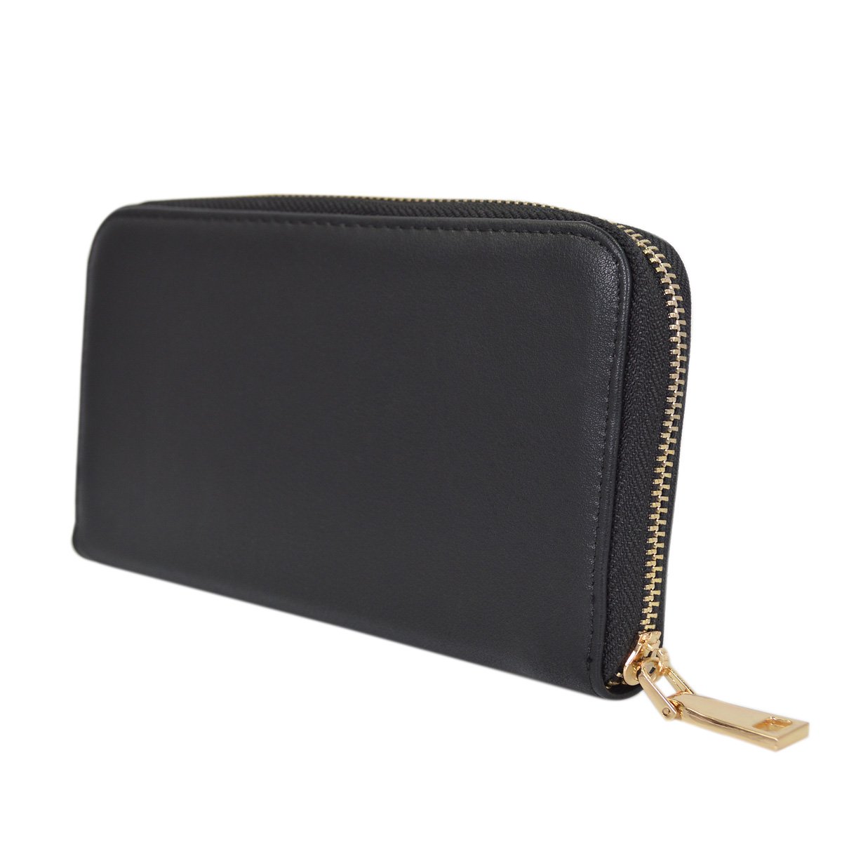 Women's Black PU Leather Zip Around Wallet with Bow Front - Stylish & Compact for Everyday Use, Travel, and Gift Giving