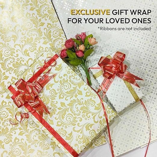 QUAKEL (QKL-05) Premium Gift Wrapping Paper Roll - 5 Sheets Mix Design with 5 Ribbons & 5 Stickers - Christmas Birthday Holiday Present Wrapping Paper for Gifts, Parties, Weddings & Special Occasions