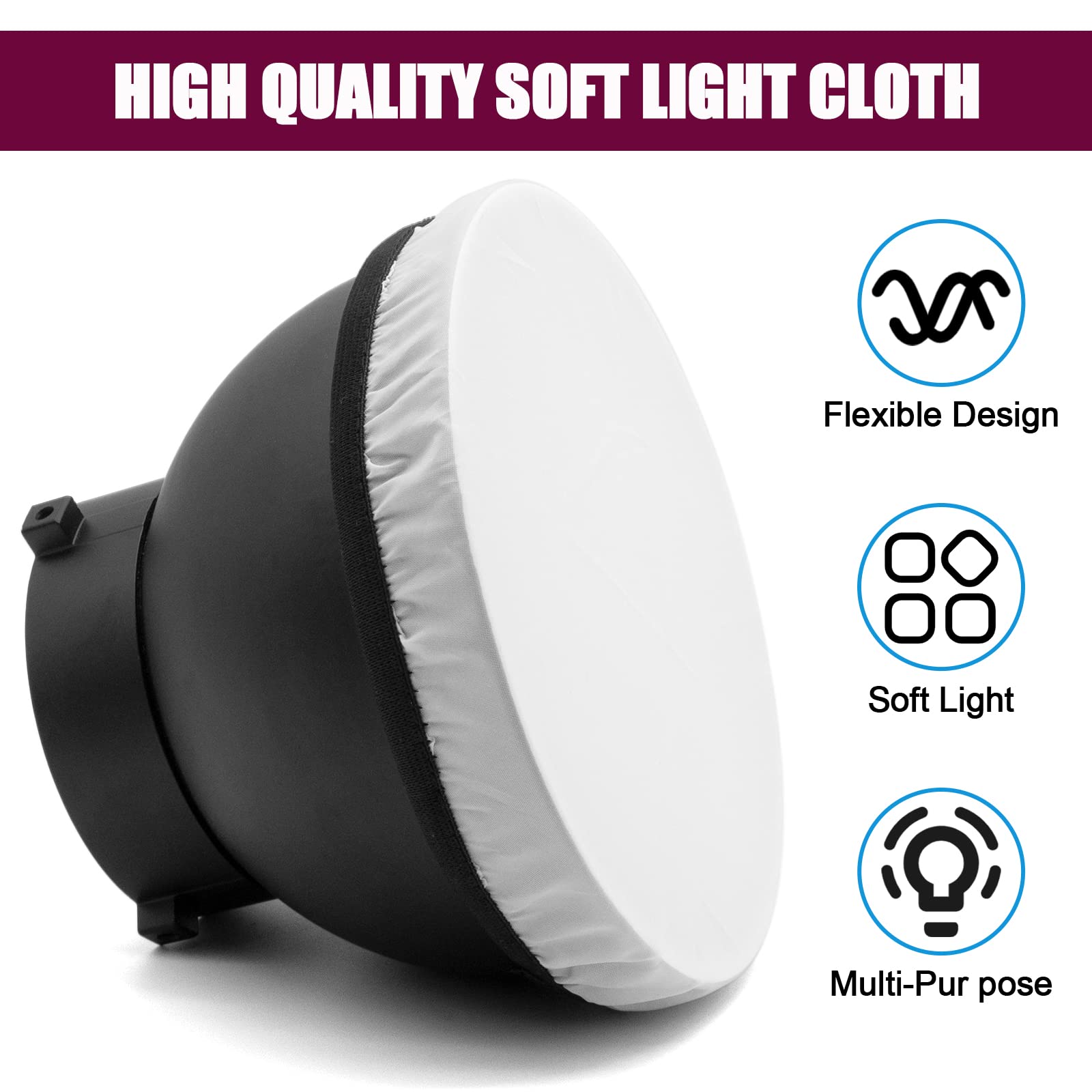 Fotoconic 7 Inch/18cm White Soft Diffuser Sock for Strobe Flash LED Video Light - Standard Reflector Cover Cloth [4-Pack] - Perfect for Photography Studios, YouTube Videos & Portrait Lighting