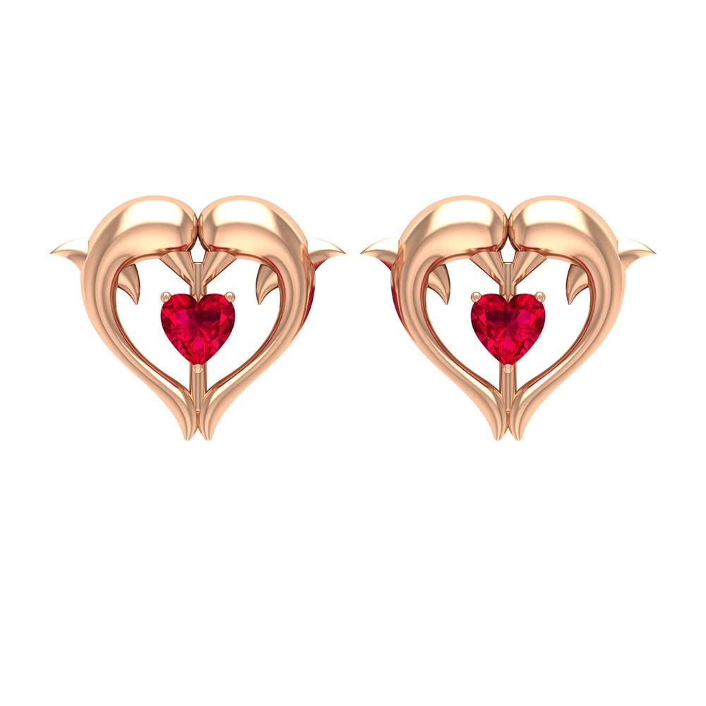 1/4 CT Natural Ruby Heart Stud Earrings for Women - 14K Solid Gold July Birthstone Jewelry - Perfect for Birthdays, Anniversaries & Valentine's Day Gifts