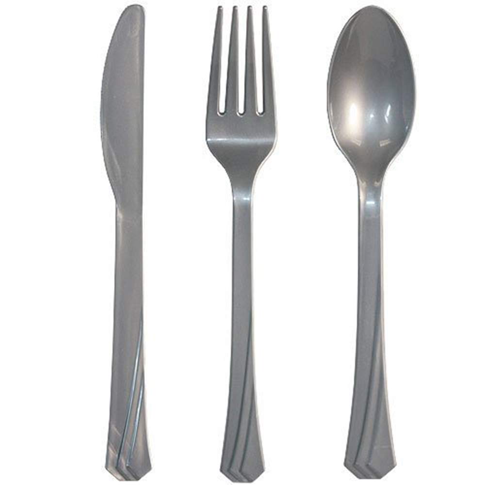Premium Tiger Chef Gold Silver & Black Plastic Flatware Set - 24 Forks, 24 Teaspoons, 24 Knives (72-Piece) - Heavyweight Disposable Cutlery for New Year Parties, Weddings, BBQs & Special Events