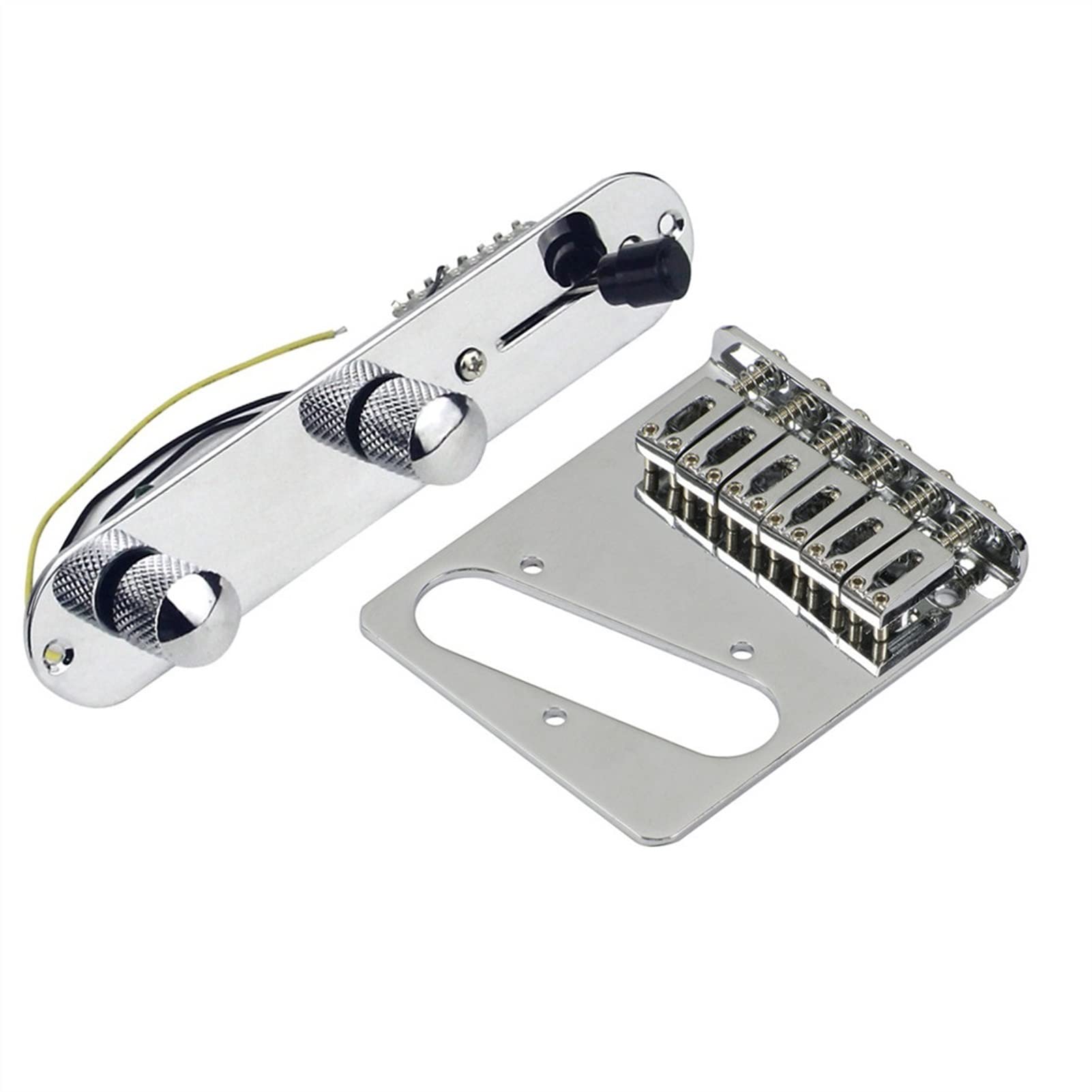 Chrome Electric Guitar Bridge Set - 6 Saddles & Loaded Control Plate Replacement Parts for TL Guitars | Perfect for DIY Guitar Repair, Upgrades & Custom Builds