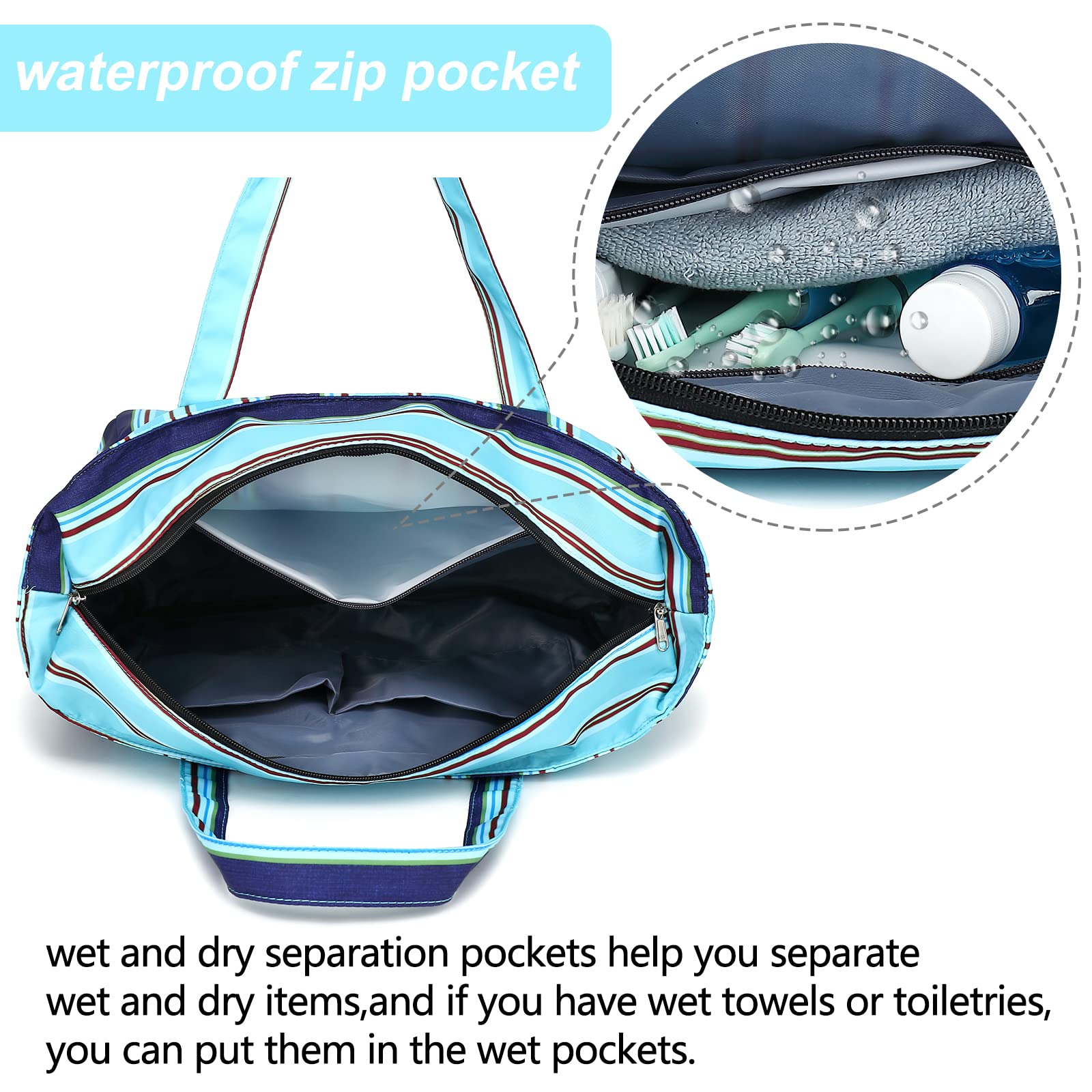Waterproof & Sandproof Beach Tote Bag for Women - Large Zippered Pool Bag with Wet Pocket - Perfect for Swimming, Gym, Grocery Shopping & Travel Accessories