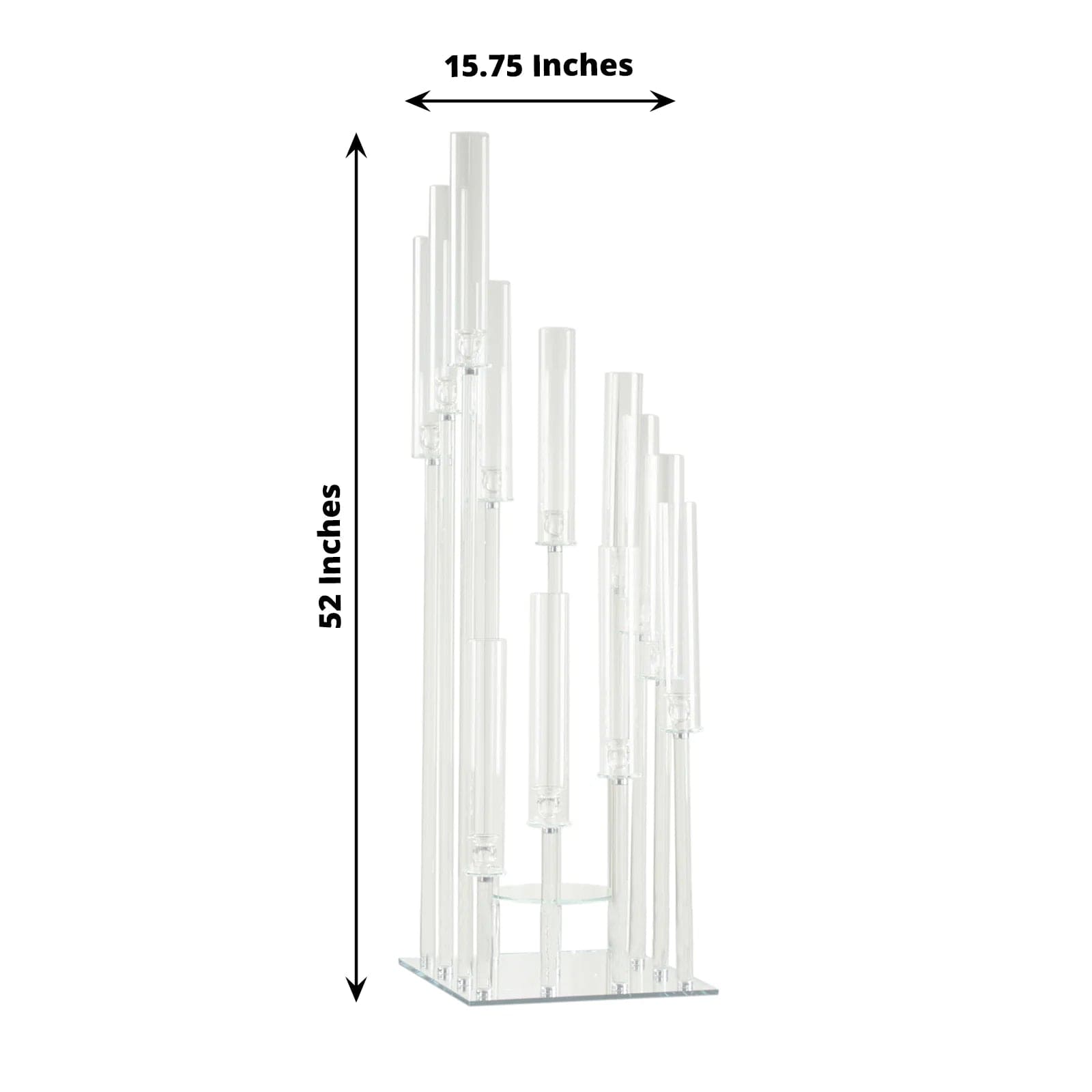 4.5 ft Tall 12-Arm Crystal Glass Square Candelabra Taper Candle Holder - Clear Elegant Centerpiece for Wedding, Dining Table & Home Decor