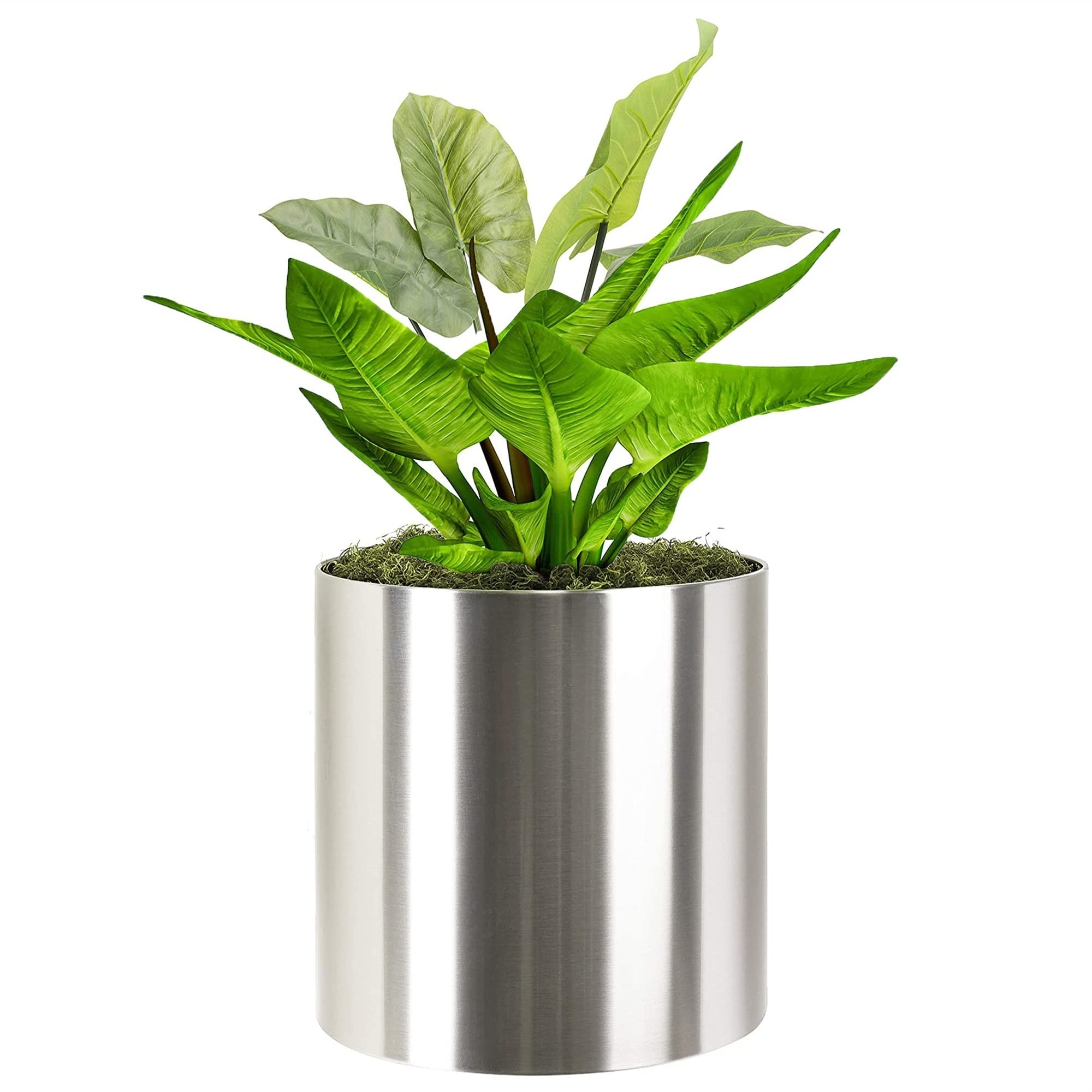 Metal Flower Pot - Indoor Outdoor Round Floor Planter for Flowers, Succulents & Cacti - Large Silver Decorative Planters - Perfect for Home, Office, Garden & Patio Decor