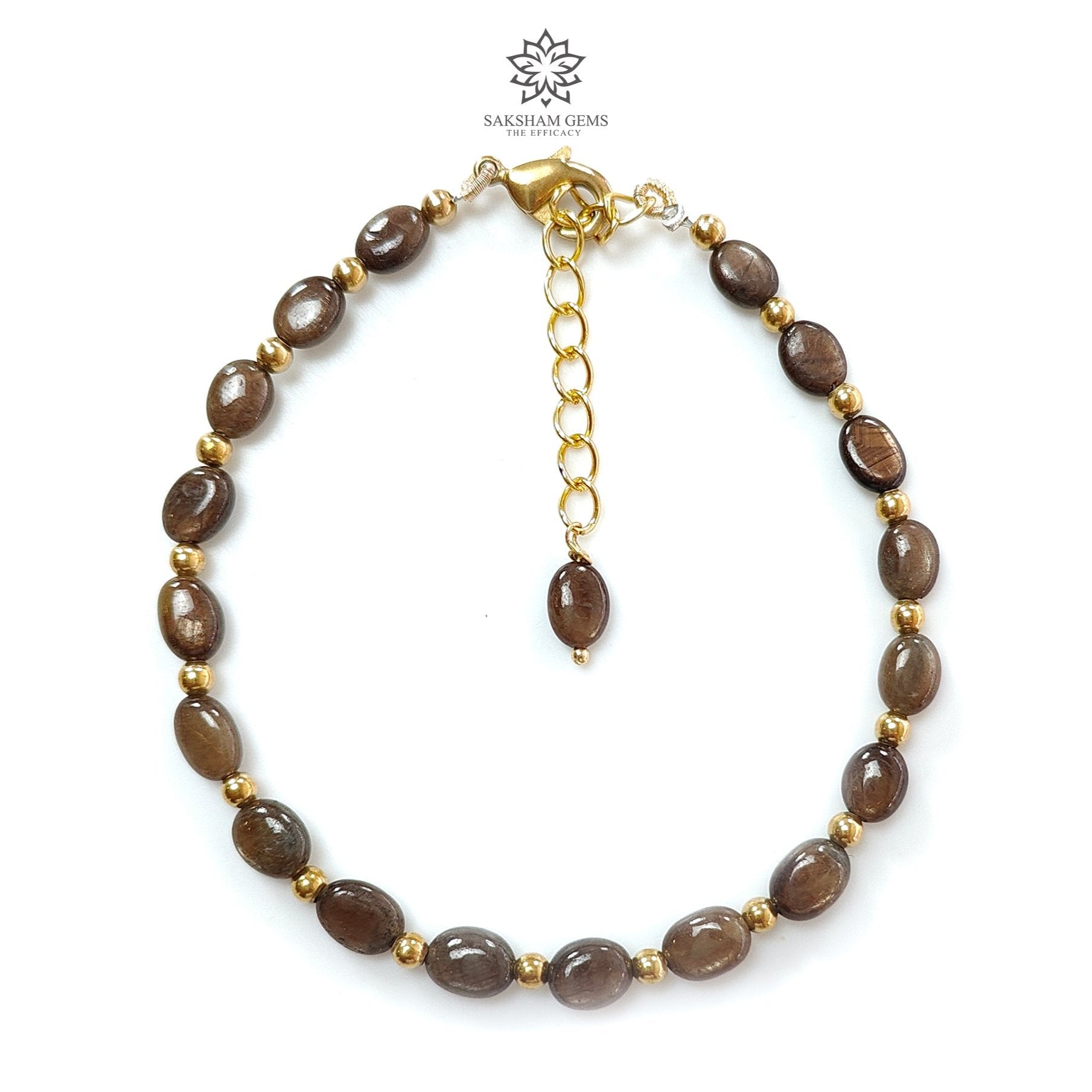 Golden Brown Chocolate Sapphire Beads Bracelet - 7.14g Natural Untreated Oval Sapphire & Brass Bracelet (6x5mm) for Women | Boho Jewelry, Gift for Her, Wedding Accessory, Everyday Wear