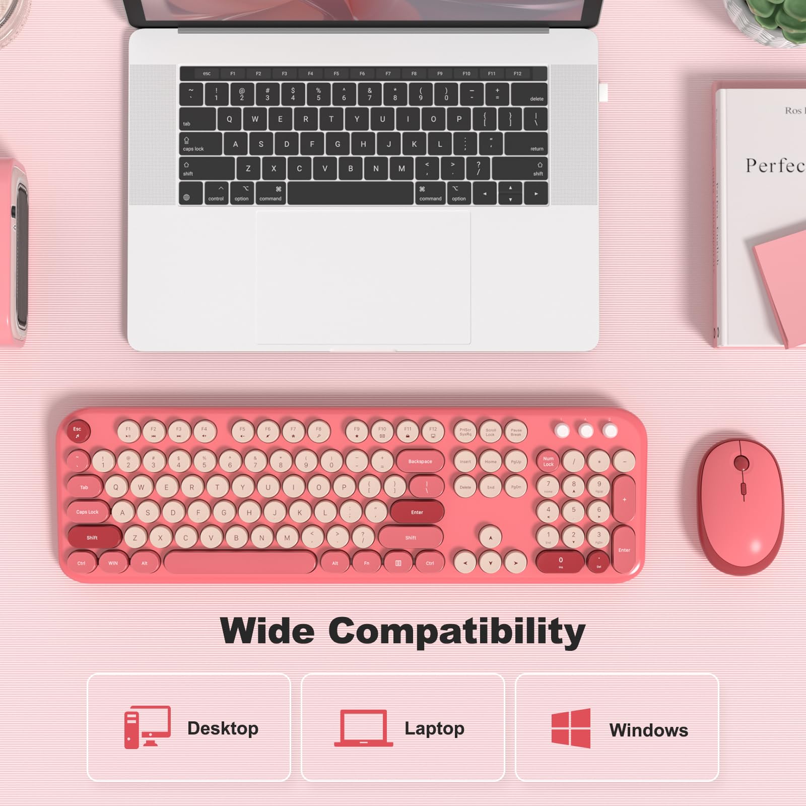 MOFII Retro Wireless Keyboard & Mouse Combo for PC/Laptop - Hot Pink