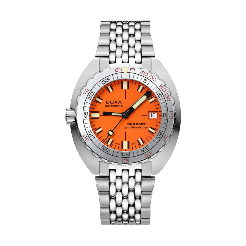 SUB 300T Aristera Professional 42.5mm Orange Diver Watch with Stainless Steel Bracelet - Perfect for Scuba Diving, Water Sports & Everyday Wear