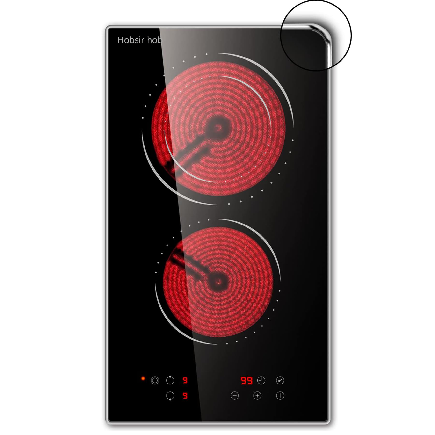 Hobsir 12-inch 2 Burner Electric Cooktop - 3200W Built-in Ceramic Stove with Touch Control, Timer & Safety Lock - 9 Power Levels, 220V-240V Hardwired (No Plug) - Perfect for Small Kitchens, Apartments & RVs