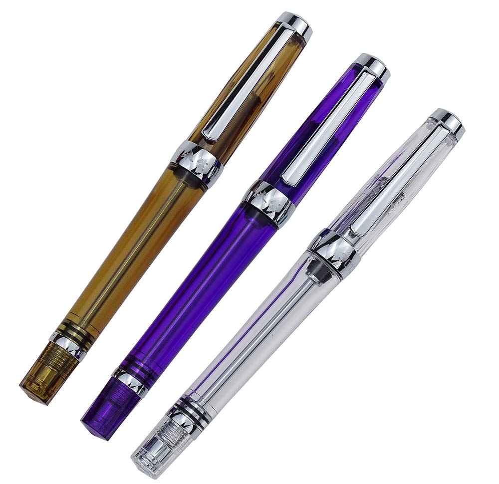 Lanxivi 3-Pack Transparent Fountain Pens - Fine Nib for Smooth Writing - Office & Calligraphy Use