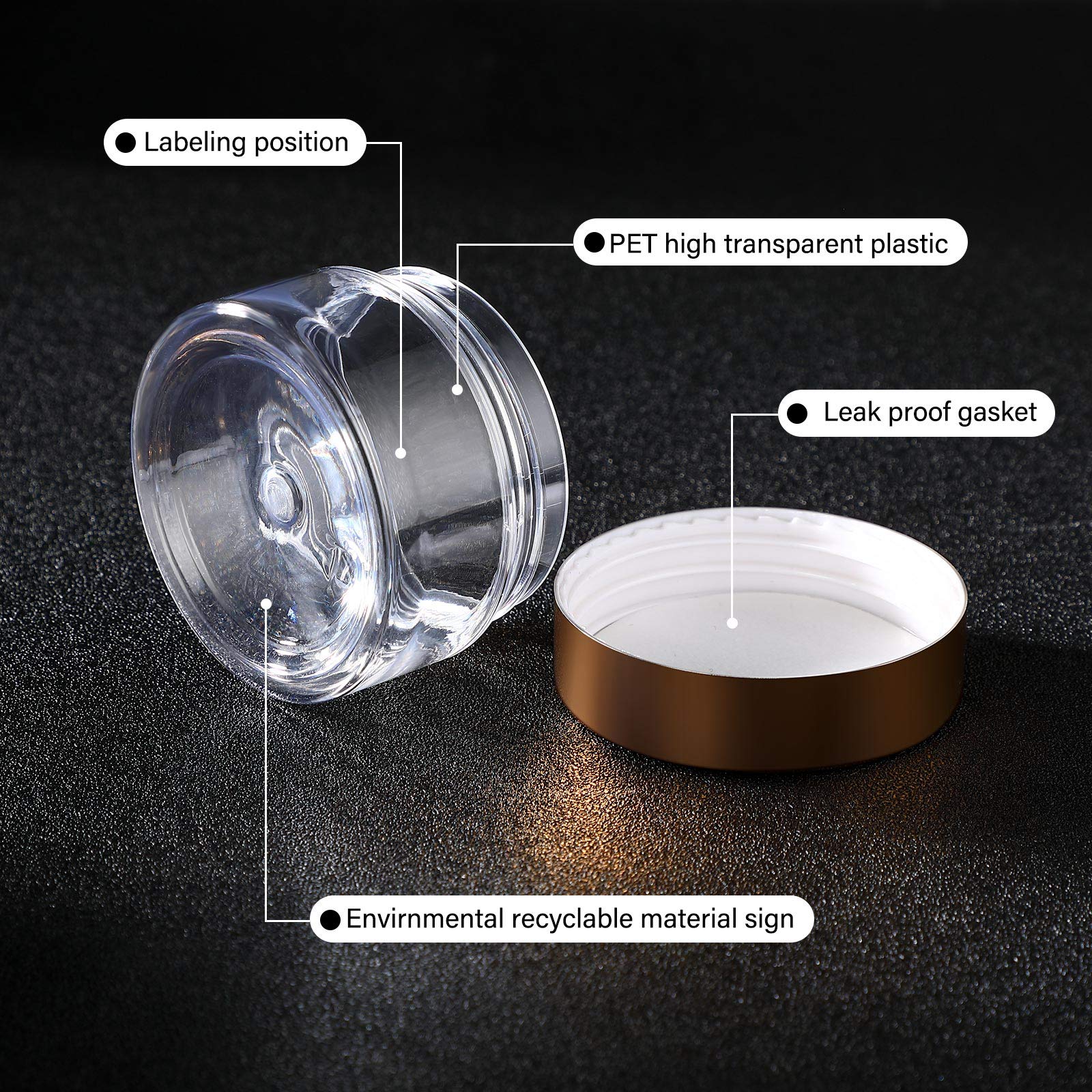 SATINIOR 36-Piece Plastic Jars with Lids - 1 oz Round Clear Leakproof Airtight Containers for Cosmetics, Lotions, Creams & Travel Toiletries | Small Empty Jars for Makeup Storage, Ointments & Skincare (Gold) - Perfect for Home Organization, DIY Projects & Travel Essentials