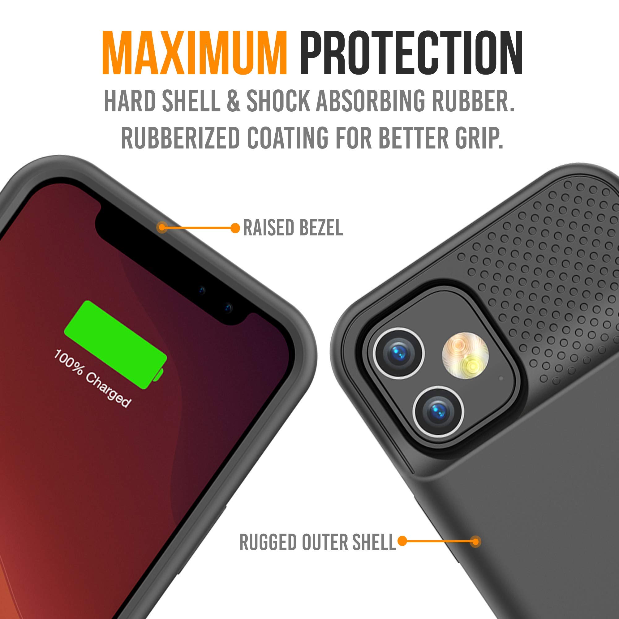 Alpatronix iPhone 12 Pro & iPhone 12 (6.1 inch) Battery Case - Slim Protective Charging Cover with Wireless Charging, Lightning Port & Apple Pay Support | Extended Battery Life for Travel, Work & Daily Use - BX12 - Black
