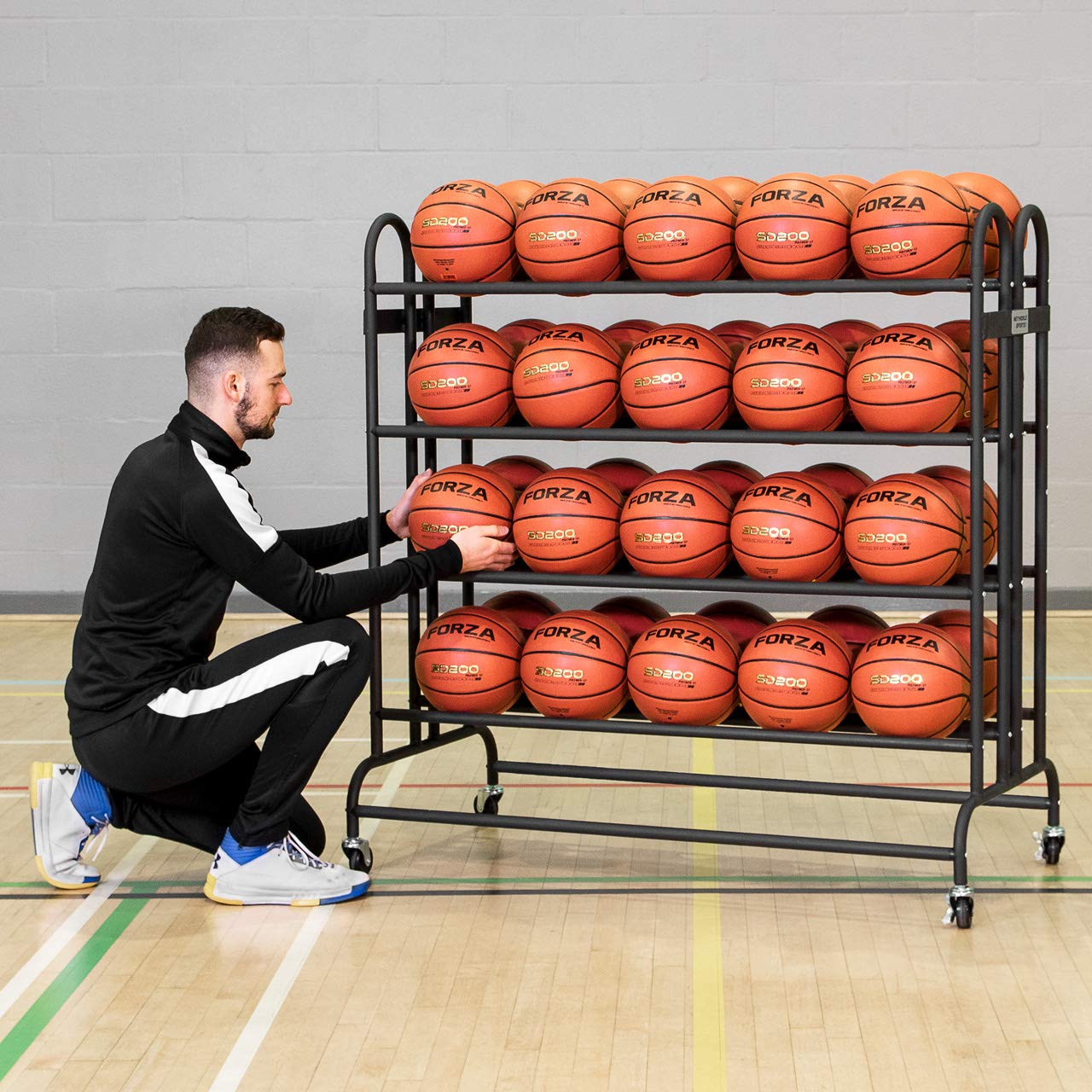 FORZA Portable Sports Ball Storage Cart - Heavy Duty Ball Cage for Basketball, Football, Volleyball | Holds Up to 40 Balls | Perfect for Gym, School & Sports Facility Organization