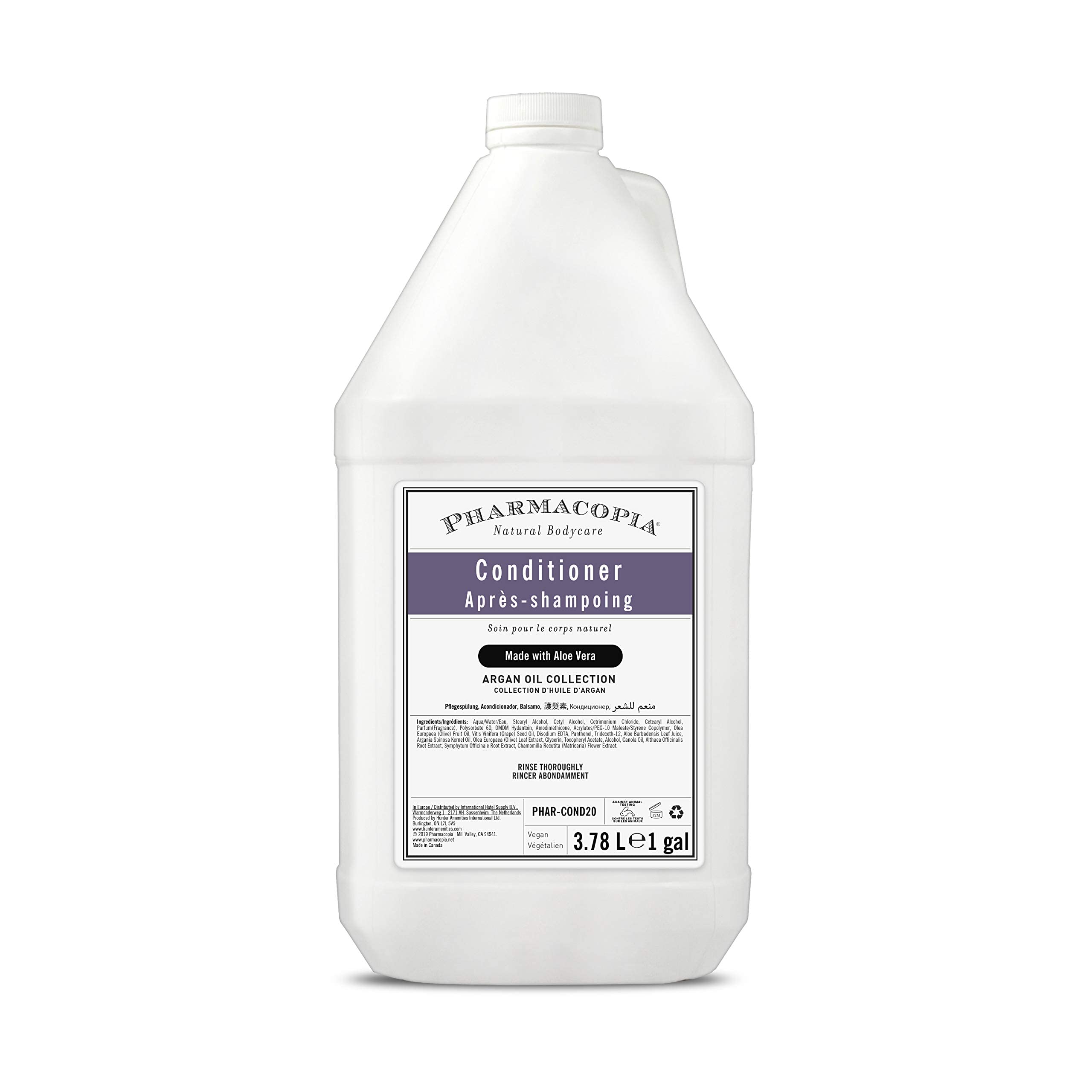 Pharmacopia Hotel Argan Oil Conditioner - 128 oz Natural Hydrating Hair Treatment with Aloe Vera, Olive Leaf Extract & Chamomile | Vegan & Cruelty-Free for Dry Hair Detangling | Men & Women | Perfect for Hotels, Spas & Luxury Home Hair Care