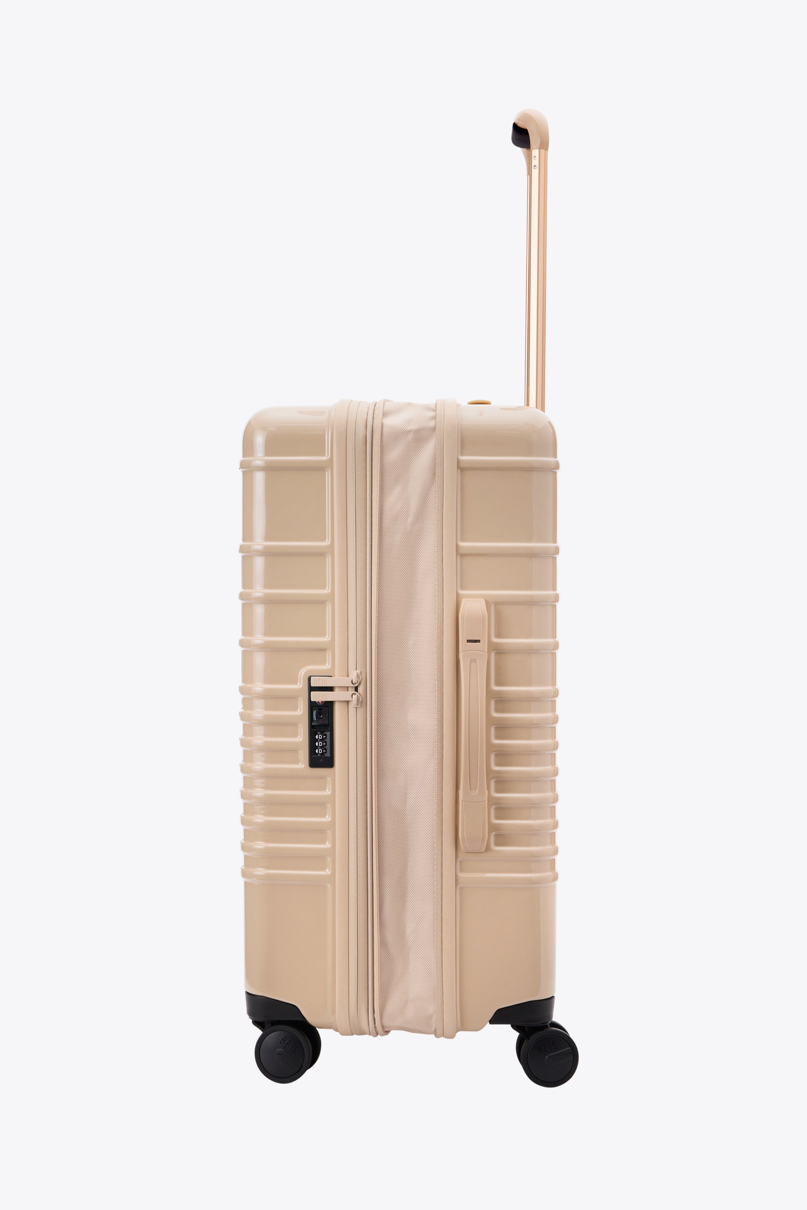Glossy Beige Medium Check-In Roller Luggage - Perfect for Air Travel, Business Trips & Weekend Getaways