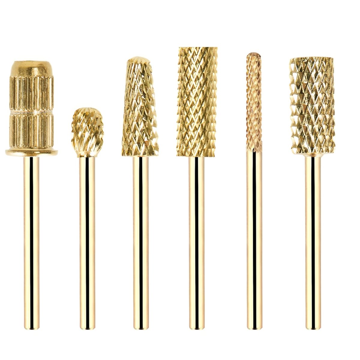 6 Pcs Gold Carbide Nail Drill Bits Kit with 6 Rings Files - Professional Manicure Pedicure Tools for Acrylic Nails, Gel Extensions & Nail Art at Home or Salon