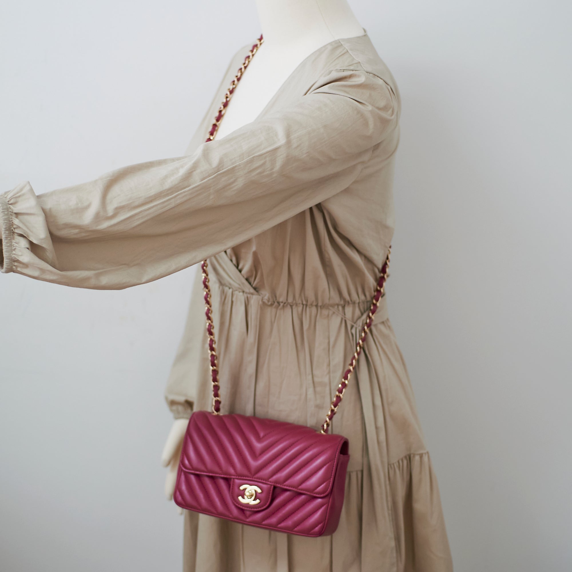 Chanel Mini Rectangular Bag in Dark Pink Chevron Lambskin Leather - Luxury Crossbody Purse for Women, Perfect for Date Night & Special Occasions