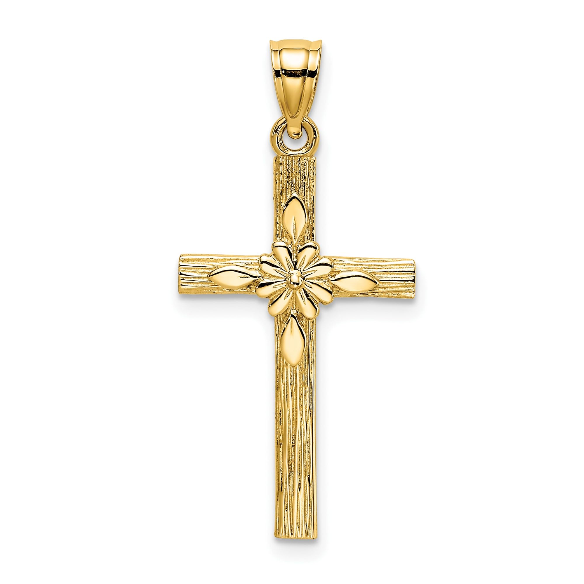 14K Solid Yellow Gold Latin Mexican Holy Cross Flower Necklace - Religious Chain Pendant with Jesus Christ Charm - Perfect for Baptism, First Communion & Spiritual Gifts