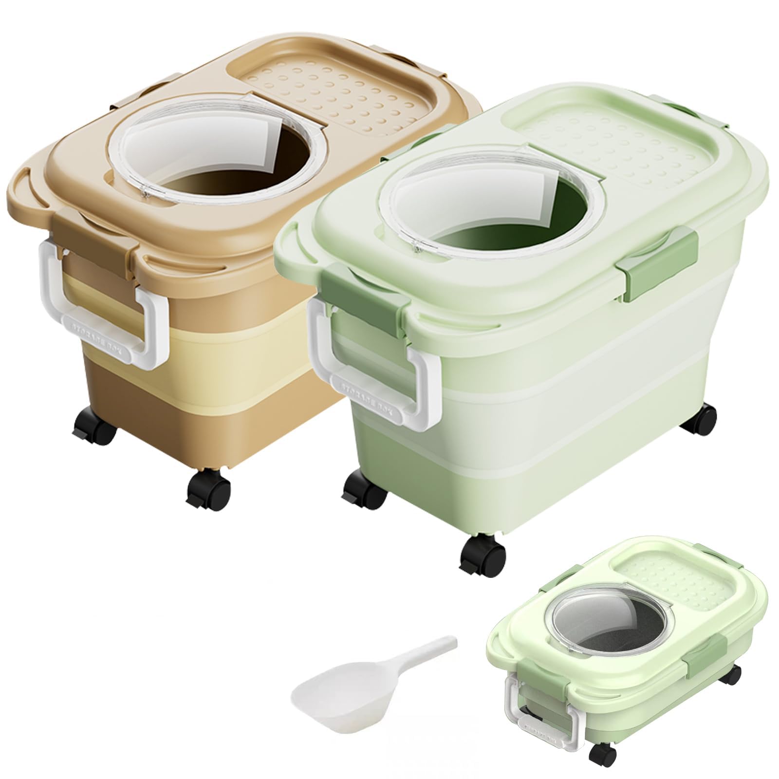 2-Pack Collapsible Dog Food Storage Container 18LB - Travel Silicone Bowl & Scoop Included - Airtight Pet Food Bin for Dogs, Cats, Birds & Litter - Keep Dry Food Fresh - Portable Design for Home & Travel (Green + Brown) - Perfect for Kitchen Storage, Camping & Road Trips