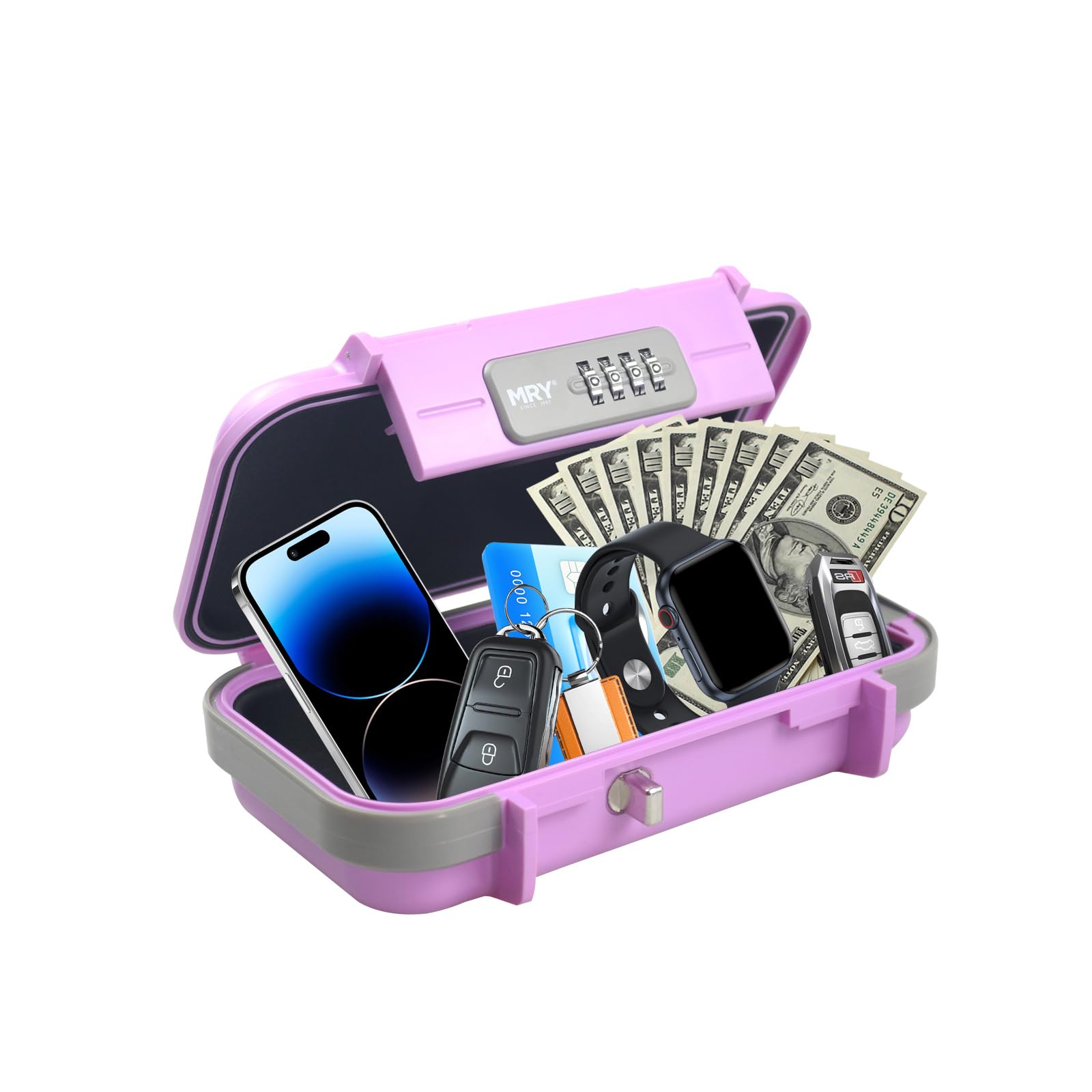 MRY Portable Combination Lock Box - Waterproof Anti-Theft Security Case with Removable Chain & Custom Code - Perfect for Travel, Home, Office, and Outdoor Use (Pink)
