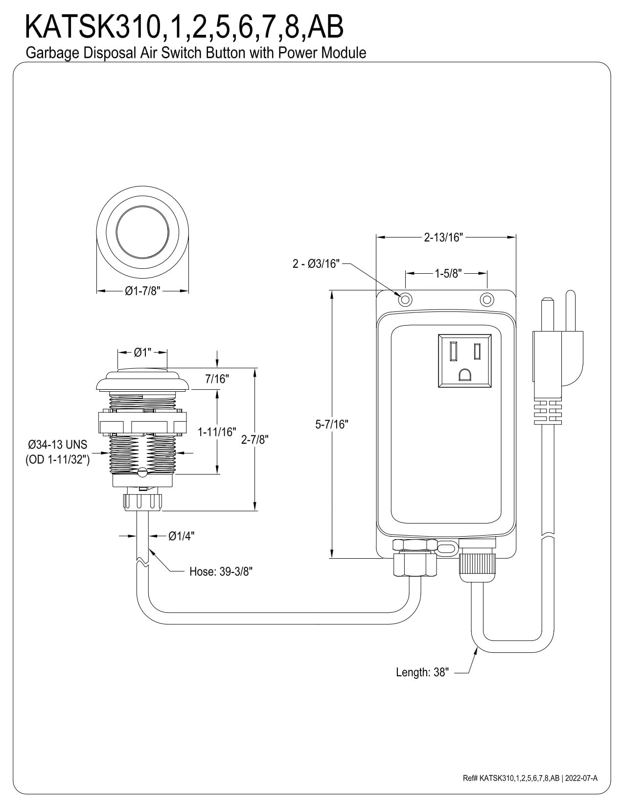 Kingston Brass KATSK311 Gourmetier Single Outlet Garbage Disposal Air Switch Kit - Polished Chrome Finish | Perfect for Kitchen Sink Waste Disposal Systems & Modern Home Upgrades